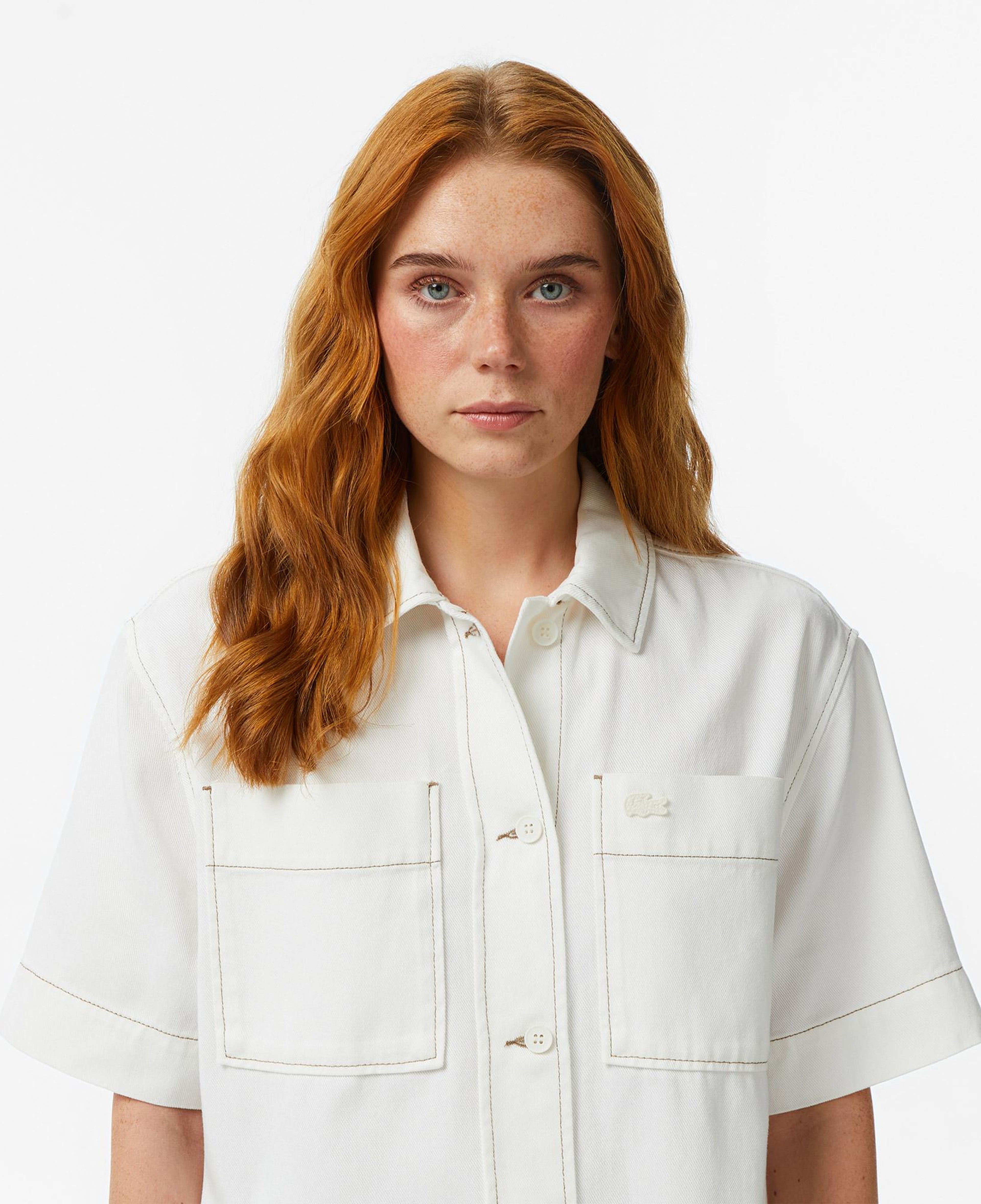 Lacoste Kadın Regular Fit Kısa Kollu Düğmeli Yaka Krem Gömlek