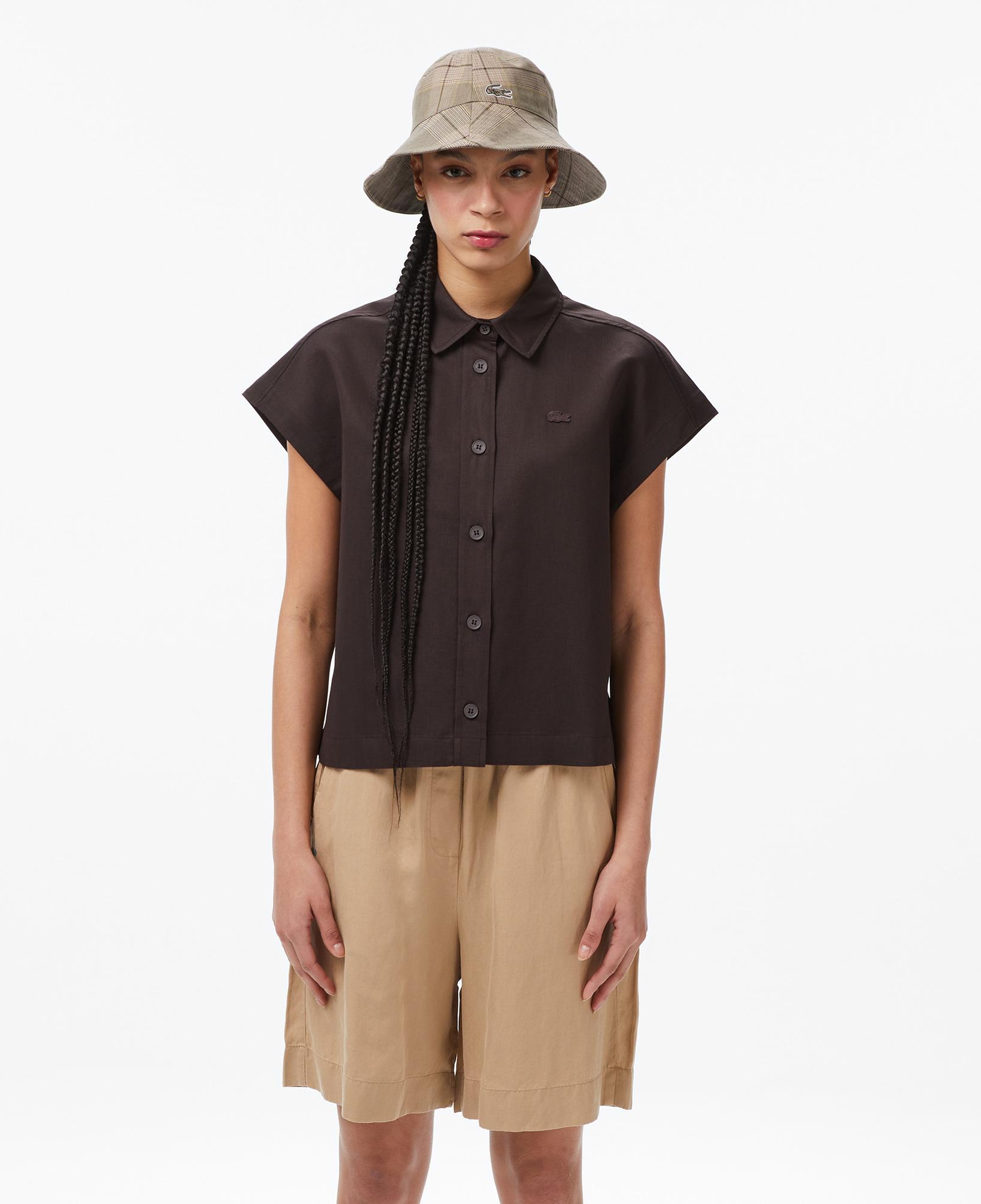 Lacoste Kadın Regular Fit Kısa Kollu Düğmeli Yaka Kahverengi Gömlek