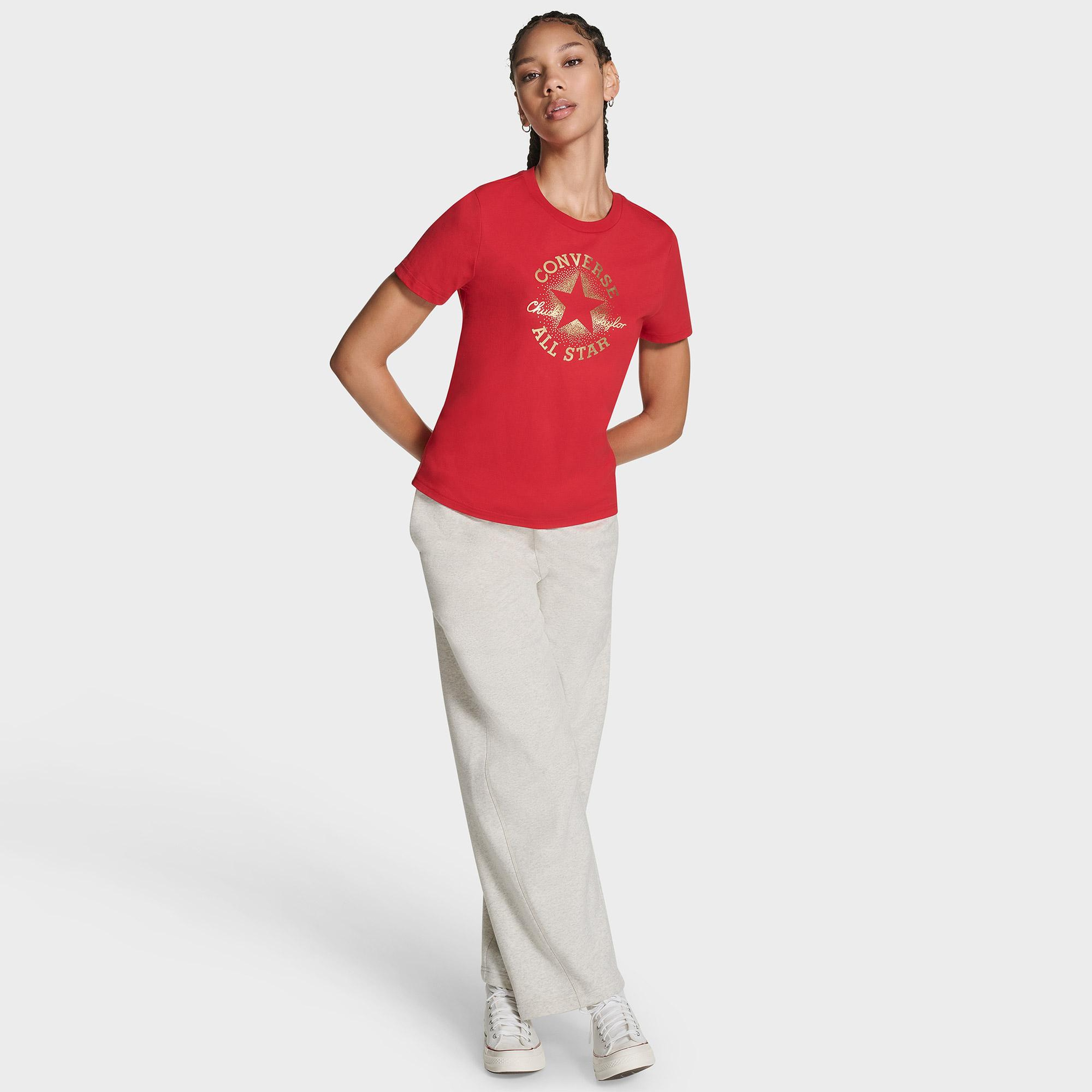Converse Kadın Chuck Logolu Matalik Kırmızı T-Shirt