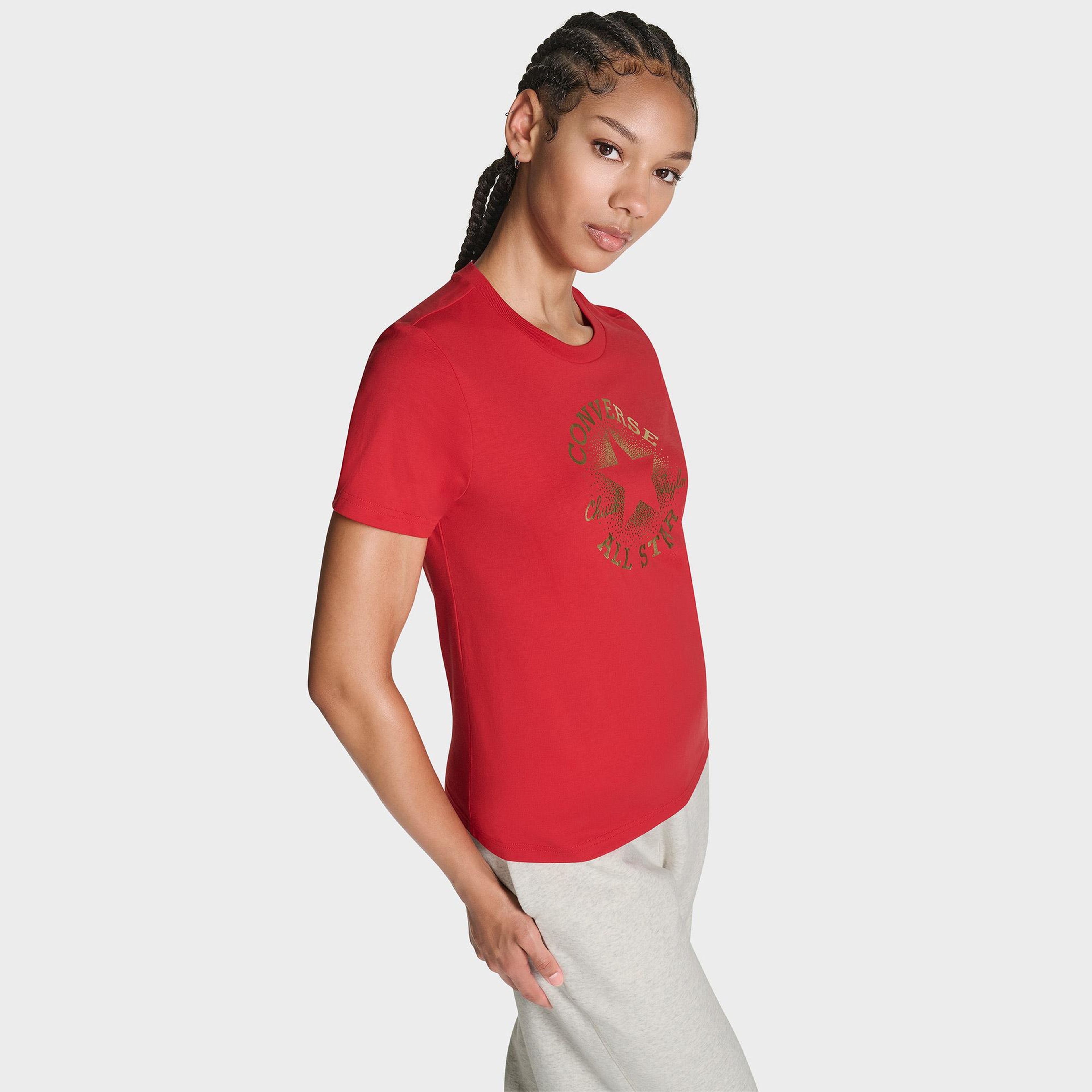 Converse Kadın Chuck Logolu Matalik Kırmızı T-Shirt
