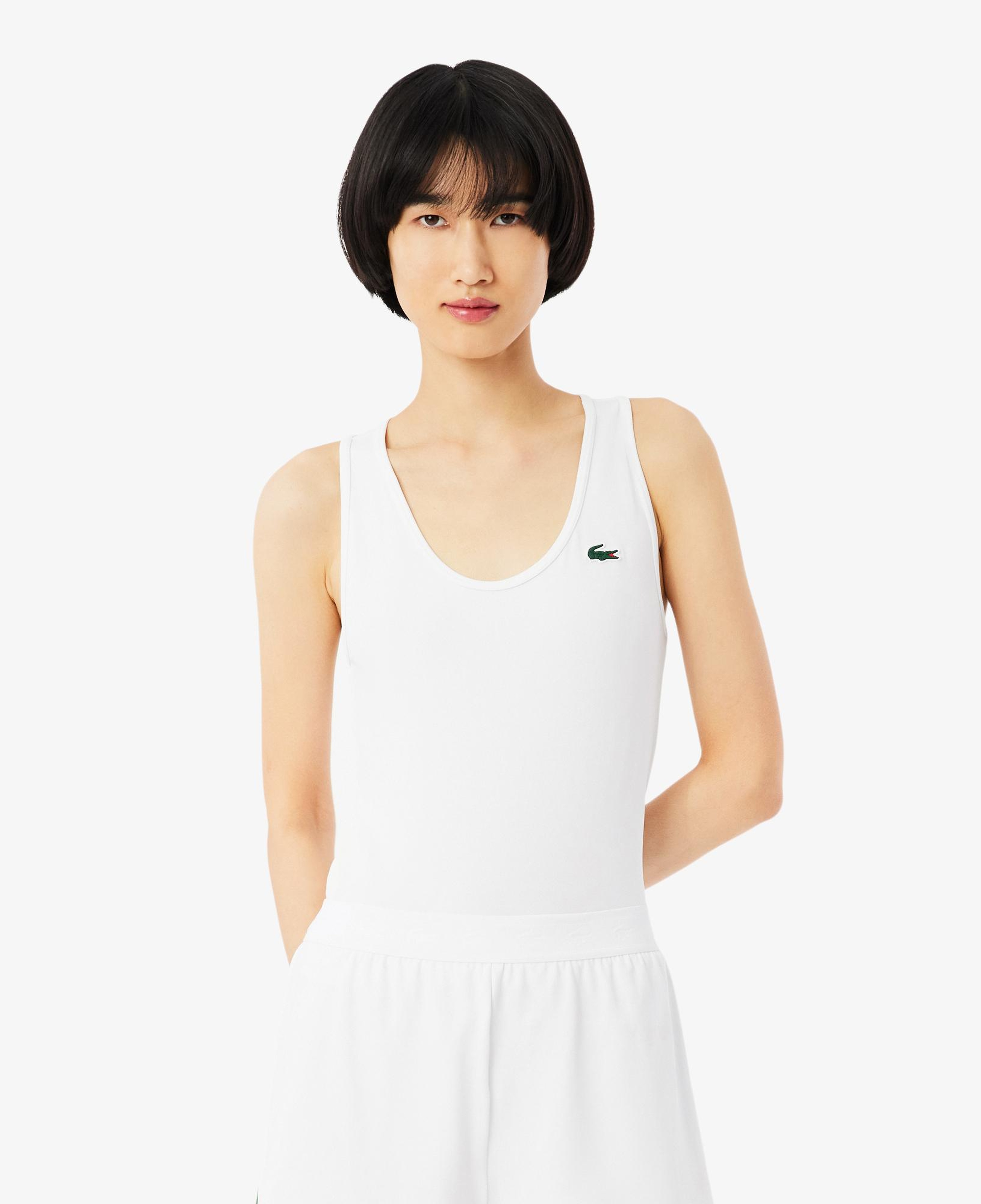 Lacoste Kadın Slim Fit Kolsuz Bisiklet Yaka Beyaz T-Shirt