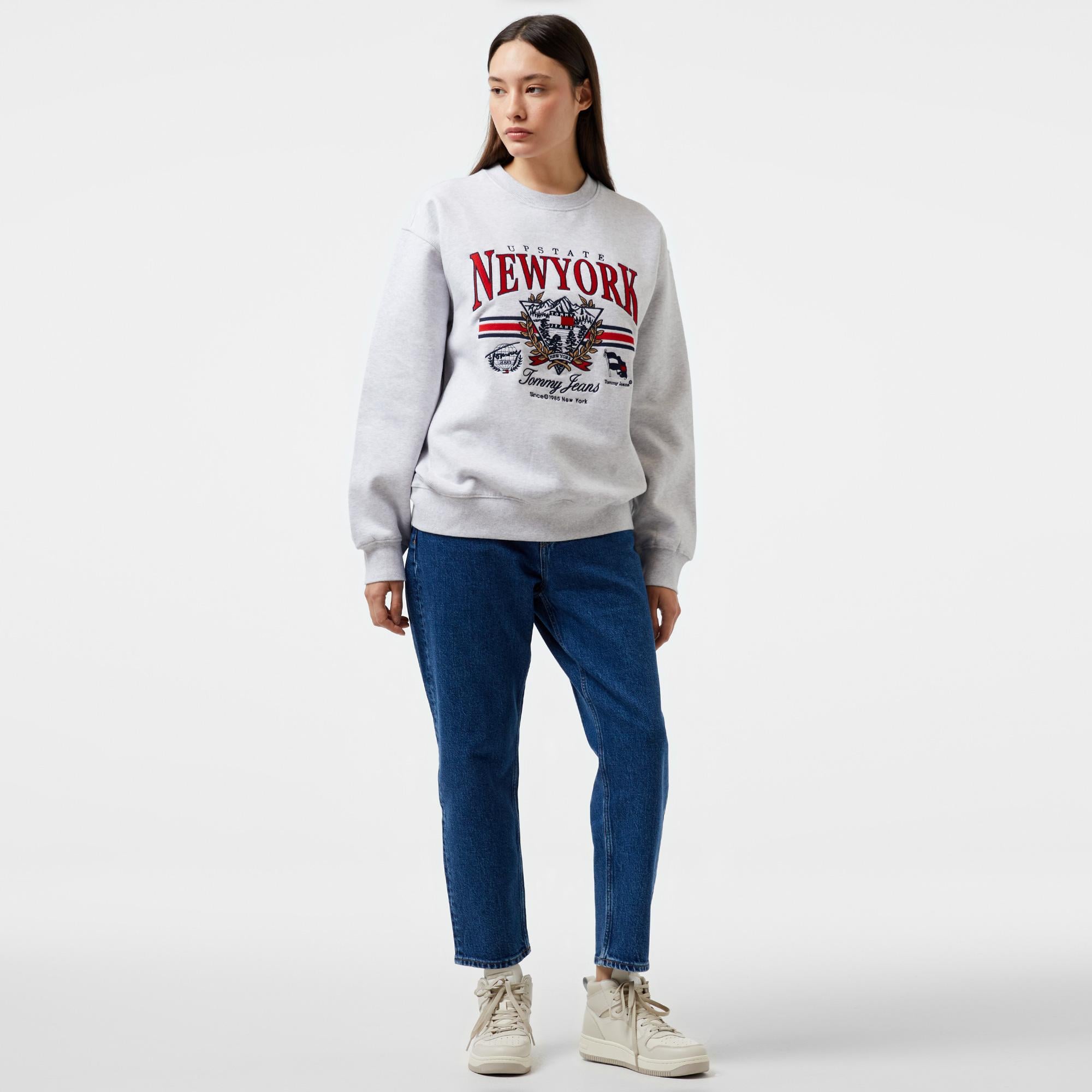 Tommy Hilfiger Jeans Vintage Prep 2 Crew Kadın Gri Sweatshirt
