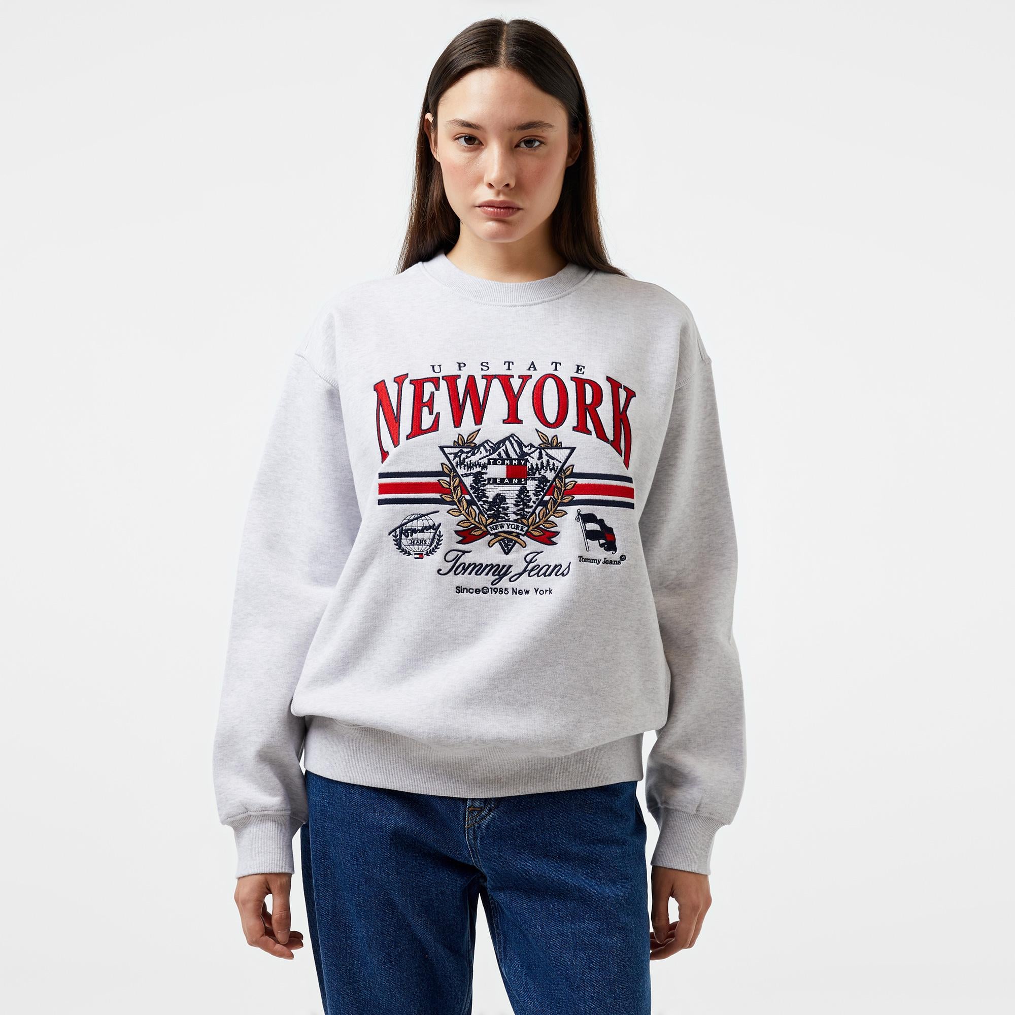 Tommy Hilfiger Jeans Vintage Prep 2 Crew Kadın Gri Sweatshirt