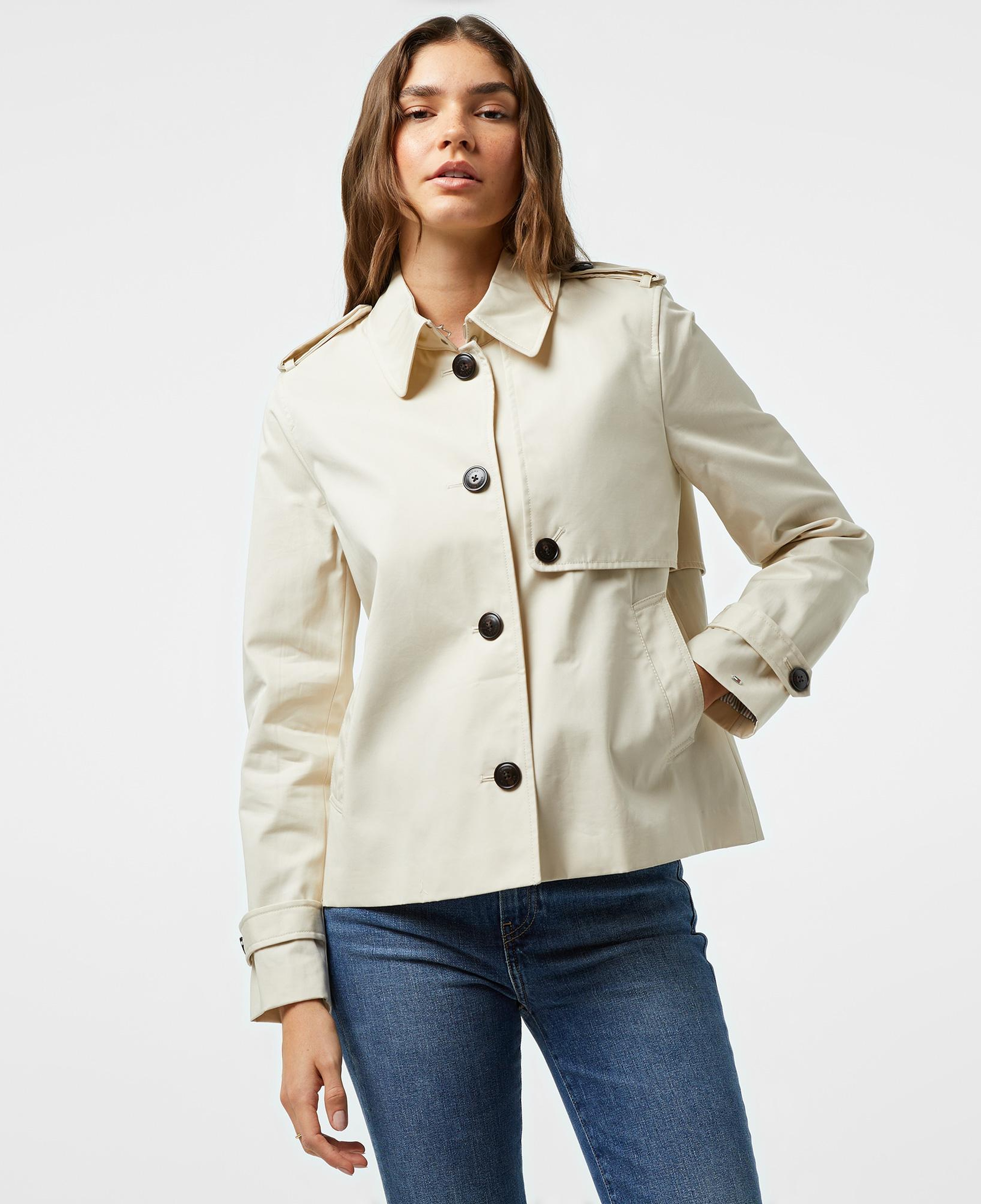 Tommy Hilfiger Cotton Short Trench Kadın Bej Ceket