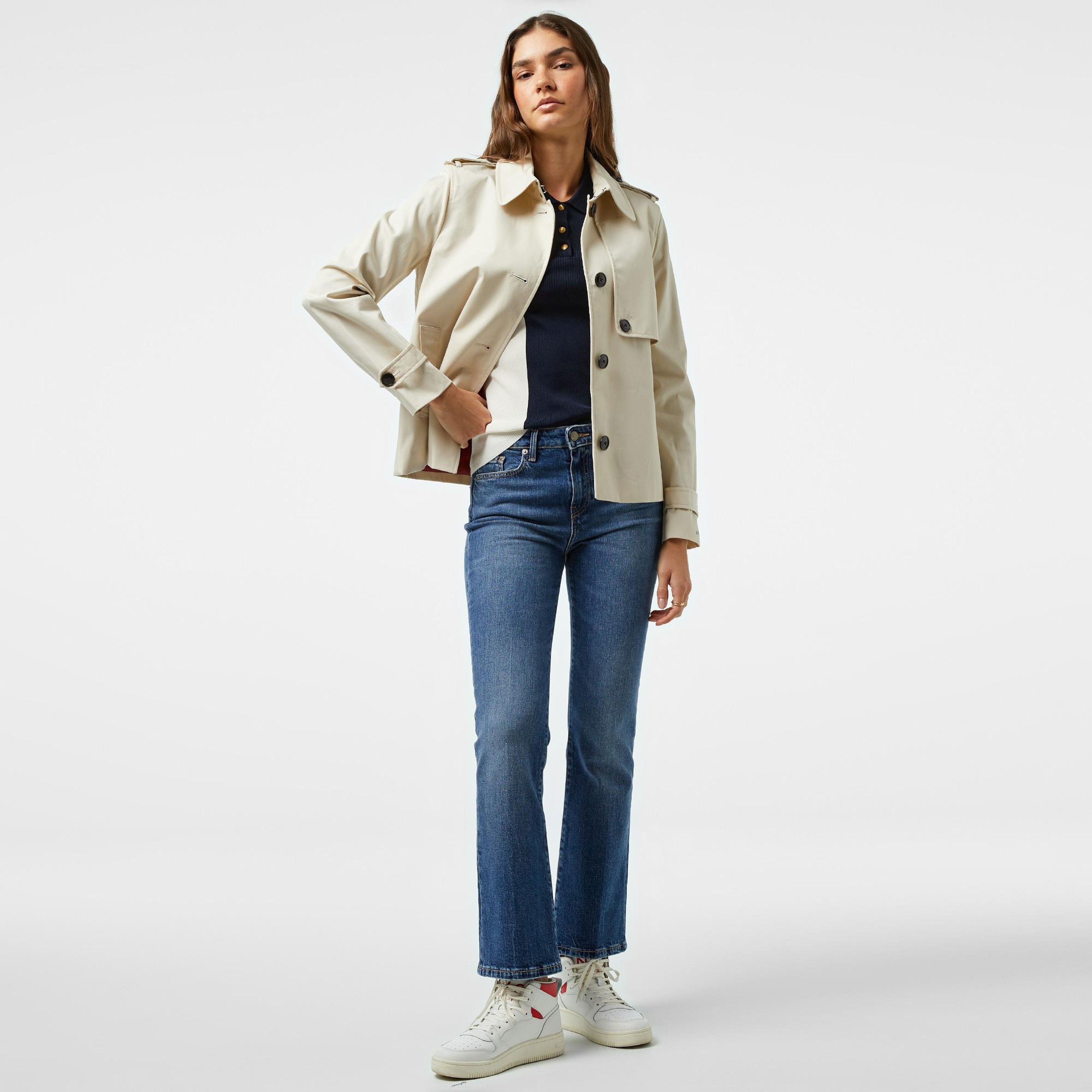 Tommy Hilfiger Cotton Short Trench Kadın Bej Ceket