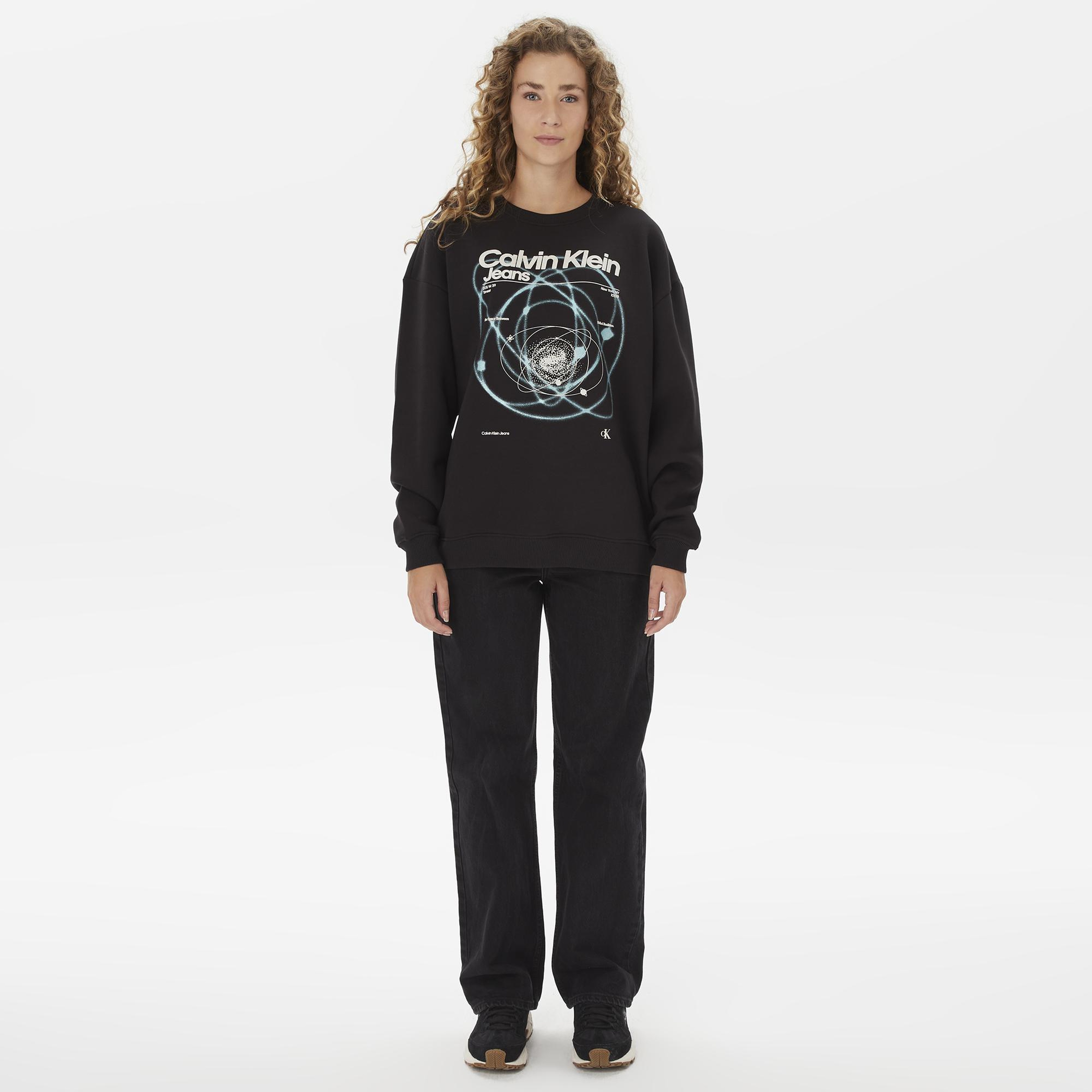 Calvin Klein Jeans Galaxy Aw Boyfriend Crewneck Kadın Siyah Sweatshirt