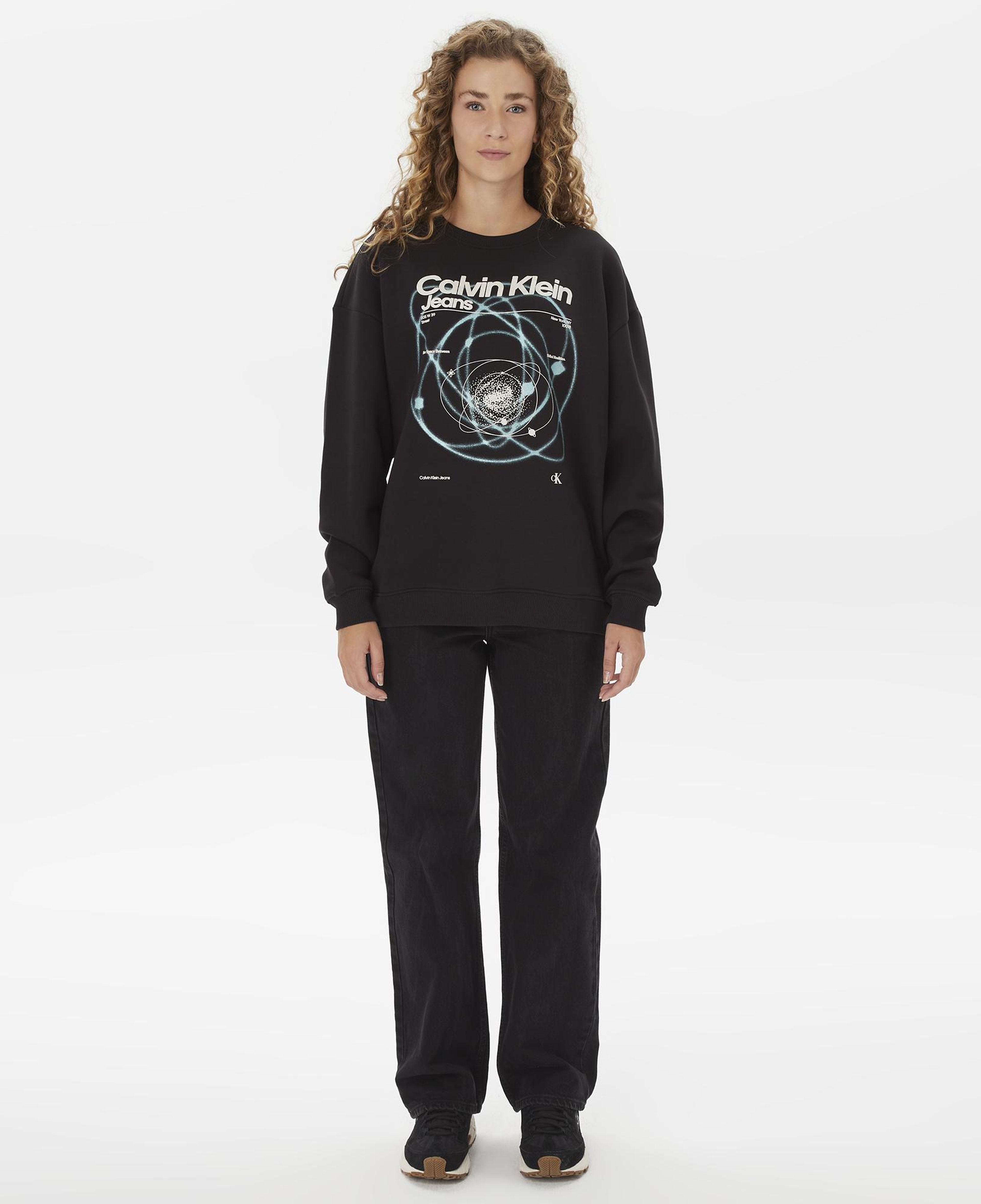 Calvin Klein Jeans Galaxy Aw Boyfriend Crewneck Kadın Siyah Sweatshirt