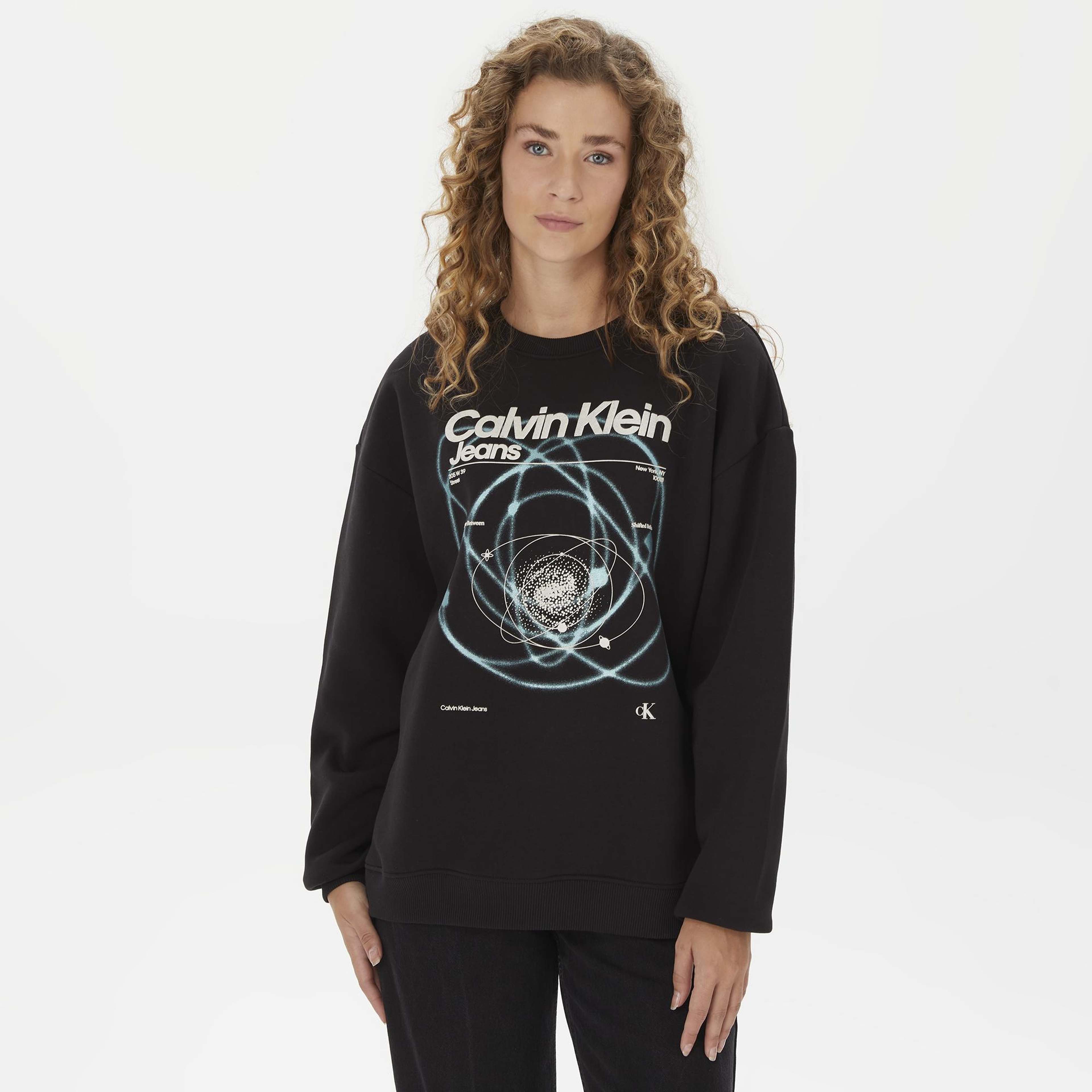 Calvin Klein Jeans Galaxy Aw Boyfriend Crewneck Kadın Siyah Sweatshirt