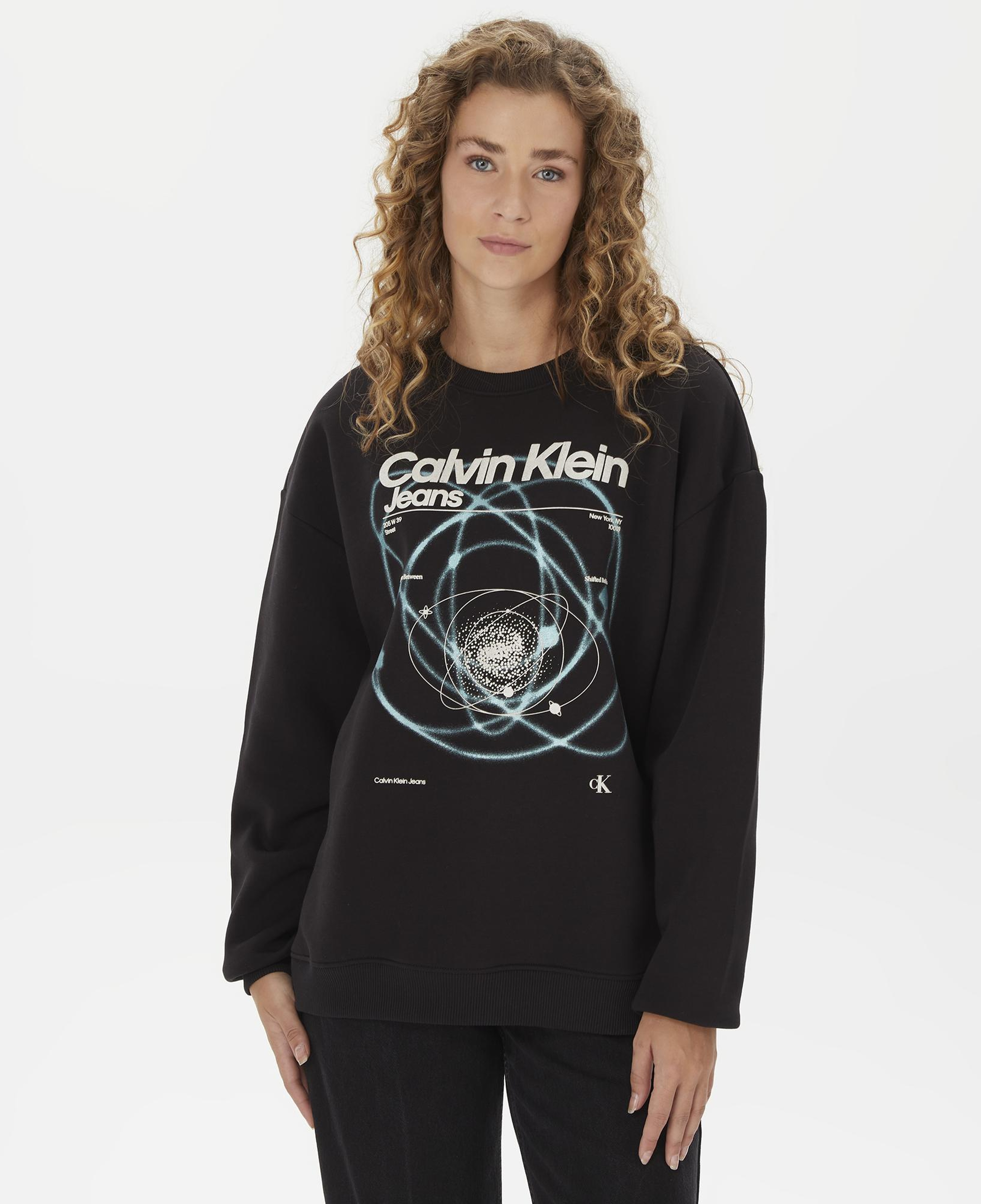 Calvin Klein Jeans Galaxy Aw Boyfriend Crewneck Kadın Siyah Sweatshirt