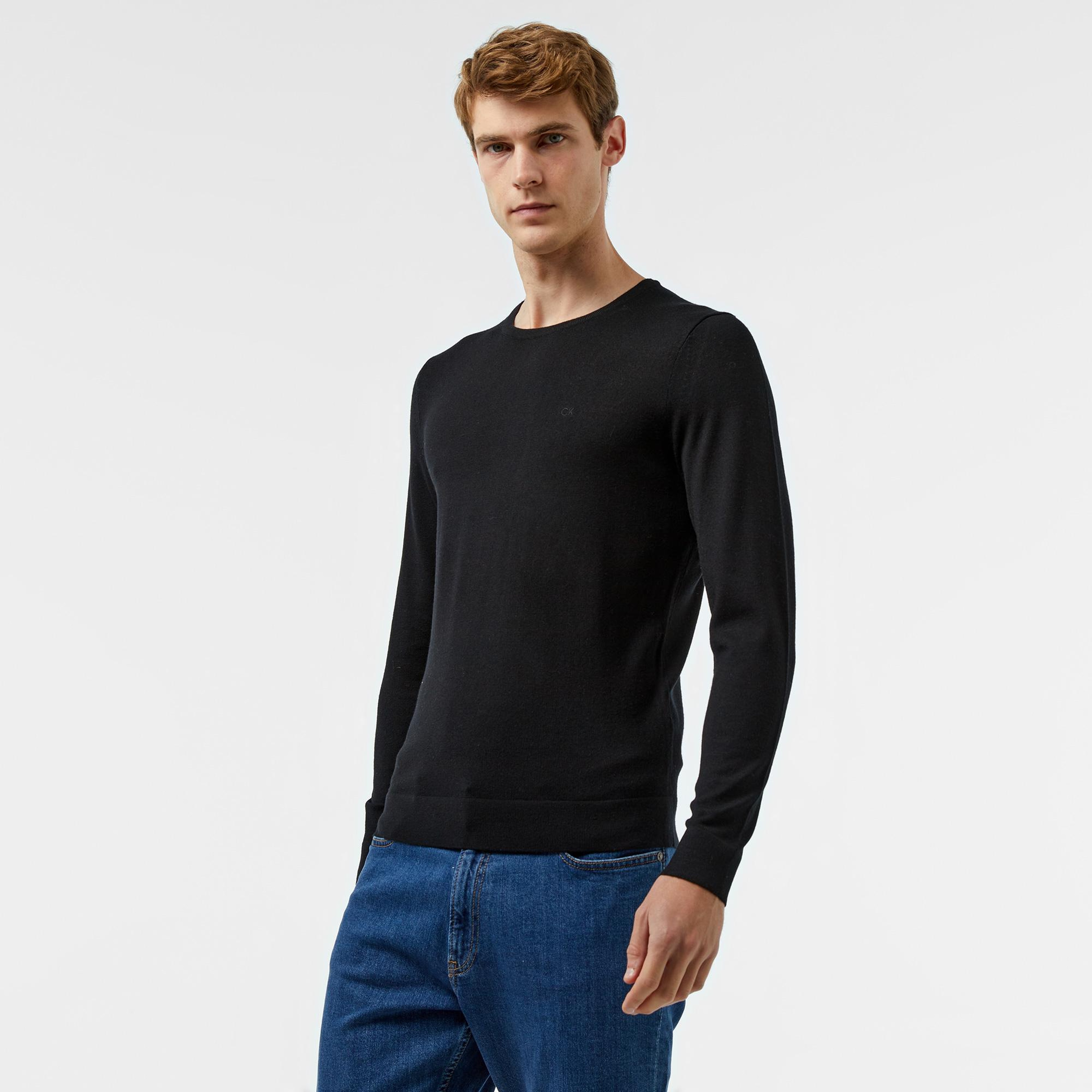 Calvin Klein Merino Bisiklet Yaka Erkek Siyah Kazak