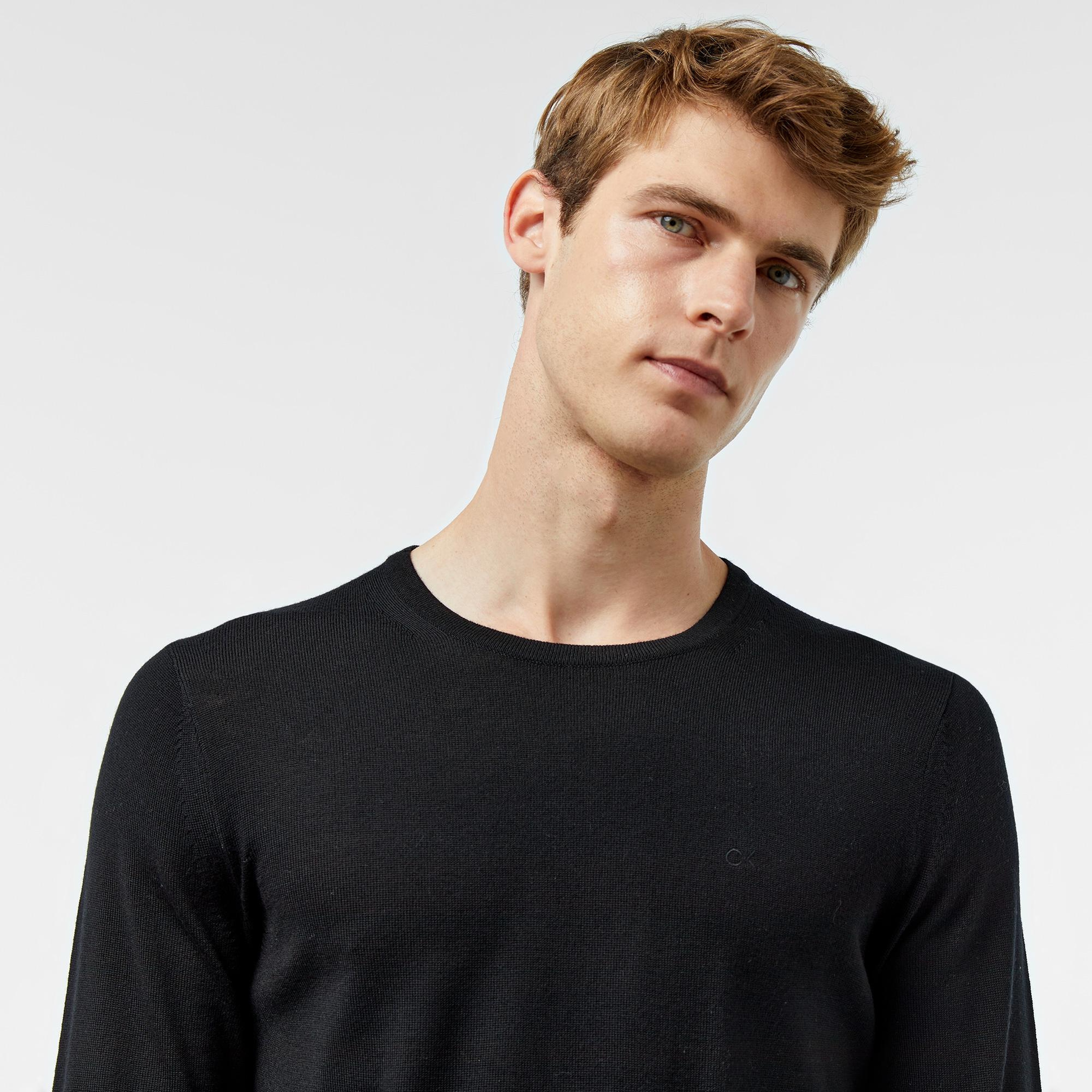 Calvin Klein Merino Bisiklet Yaka Erkek Siyah Kazak