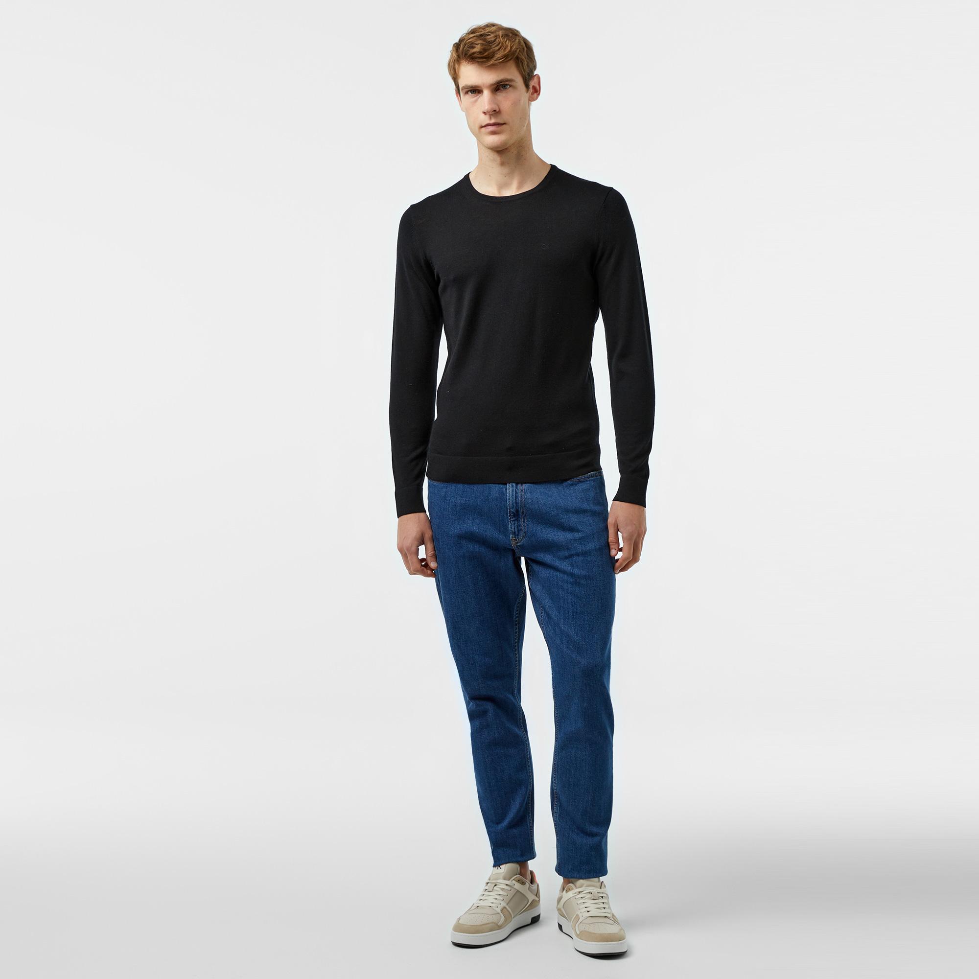 Calvin Klein Merino Bisiklet Yaka Erkek Siyah Kazak