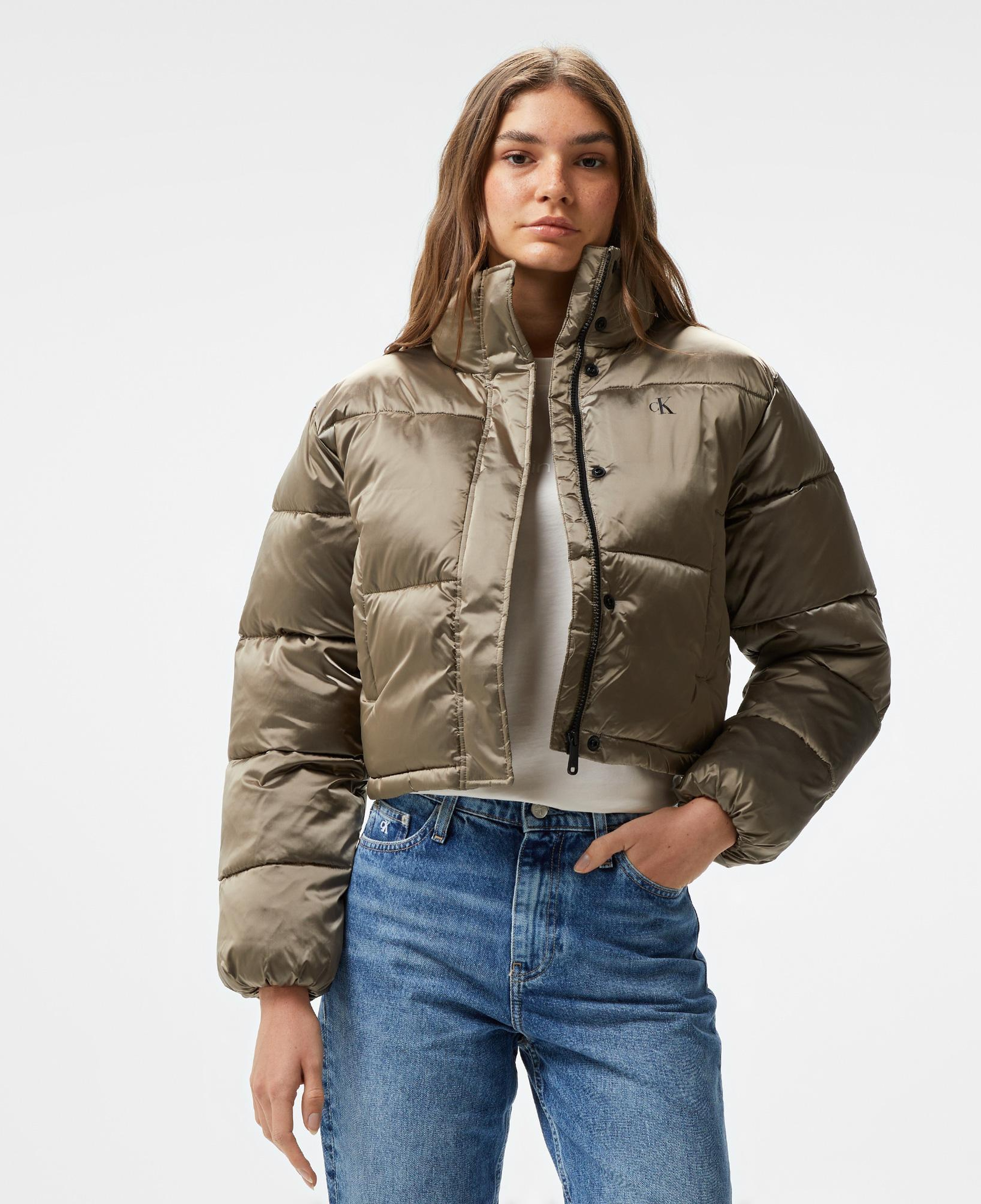 Calvin Klein Jeans Shiny Cropped Puffer Kadın Gri Ceket