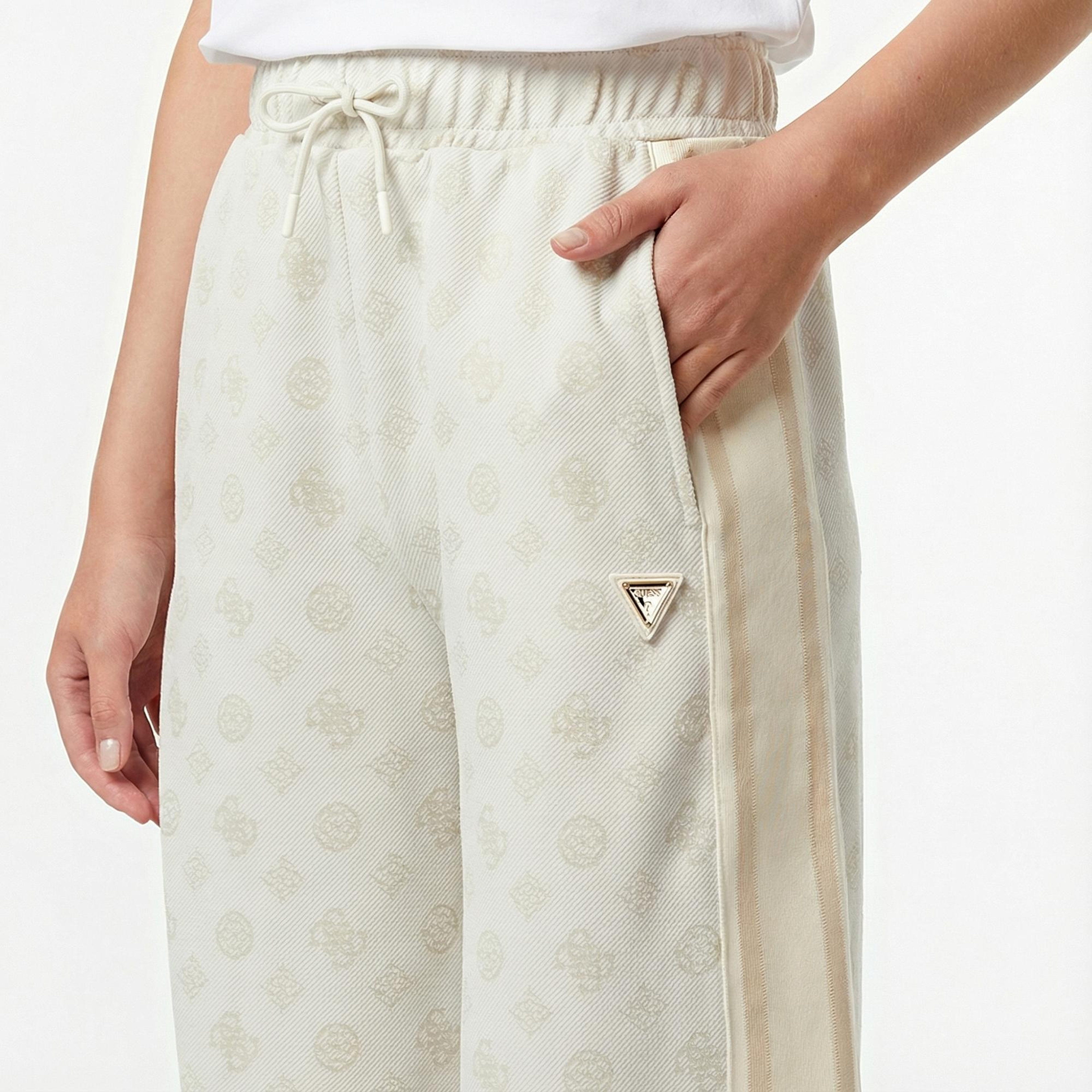 Guess Peony Palazzo Fit Kadın Beyaz Eşofman Altı