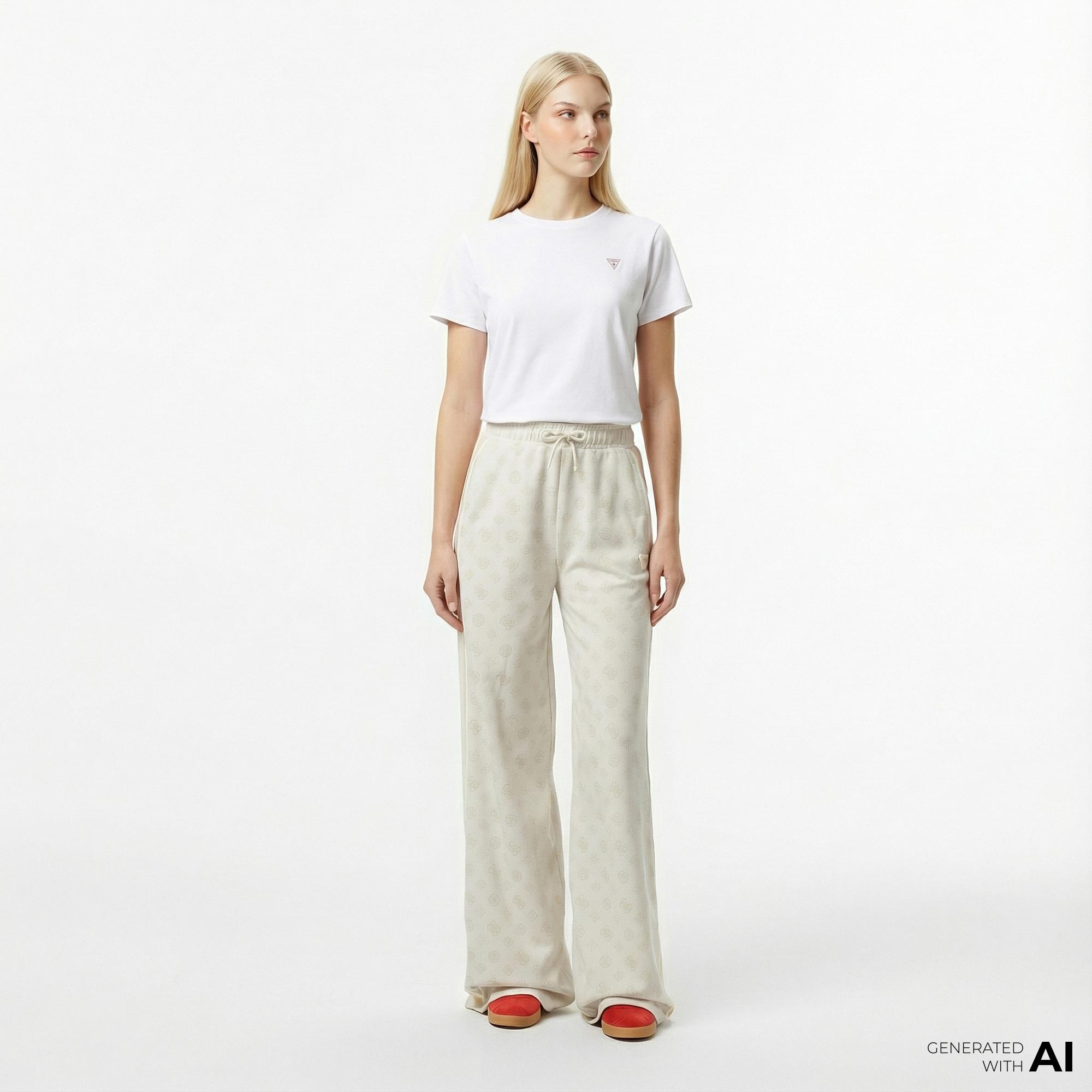 Guess Peony Palazzo Fit Kadın Beyaz Eşofman Altı