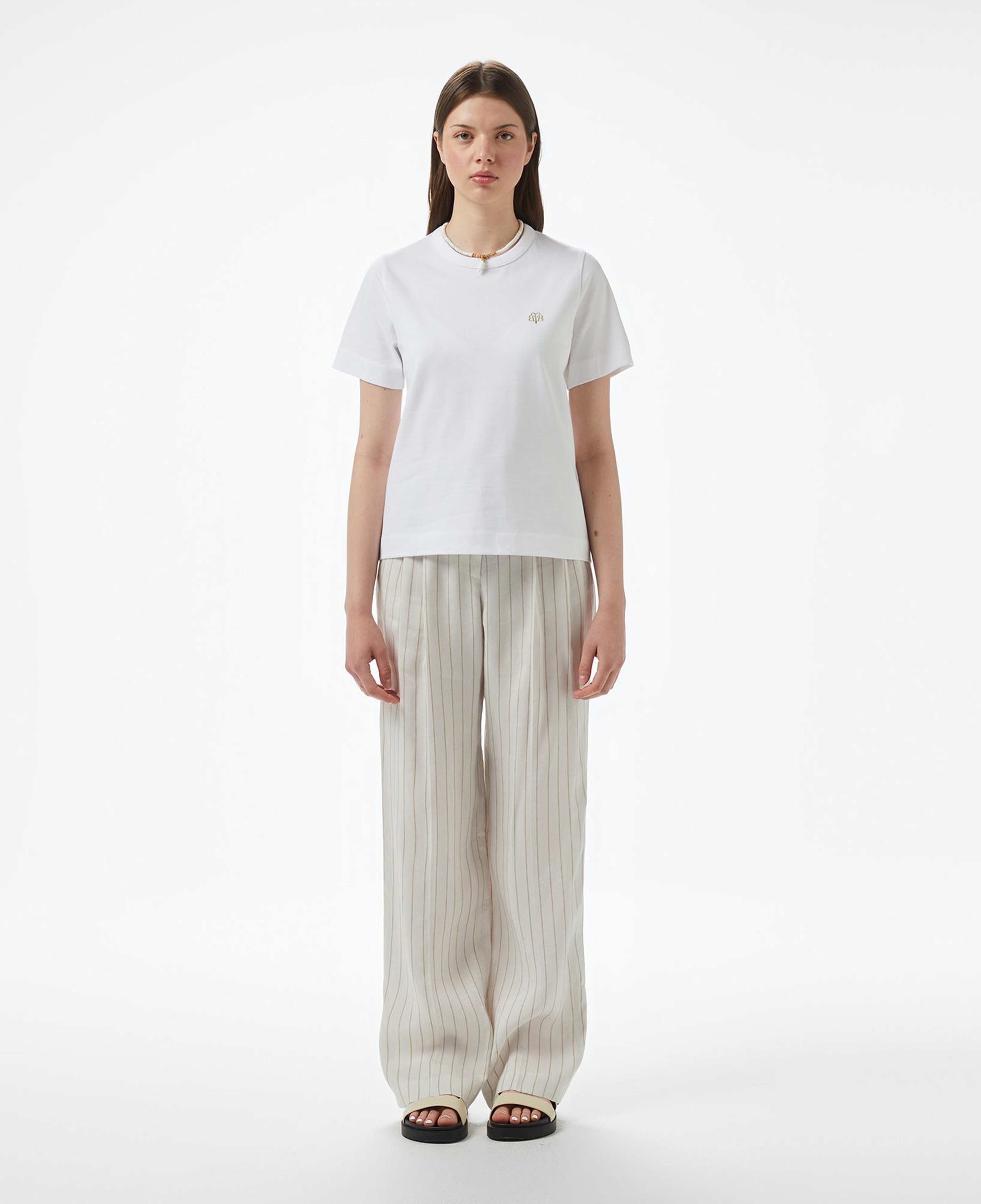 Brooks Brothers Bisiklet Yaka Arkası Fermuarlı Kadın Beyaz T-Shirt