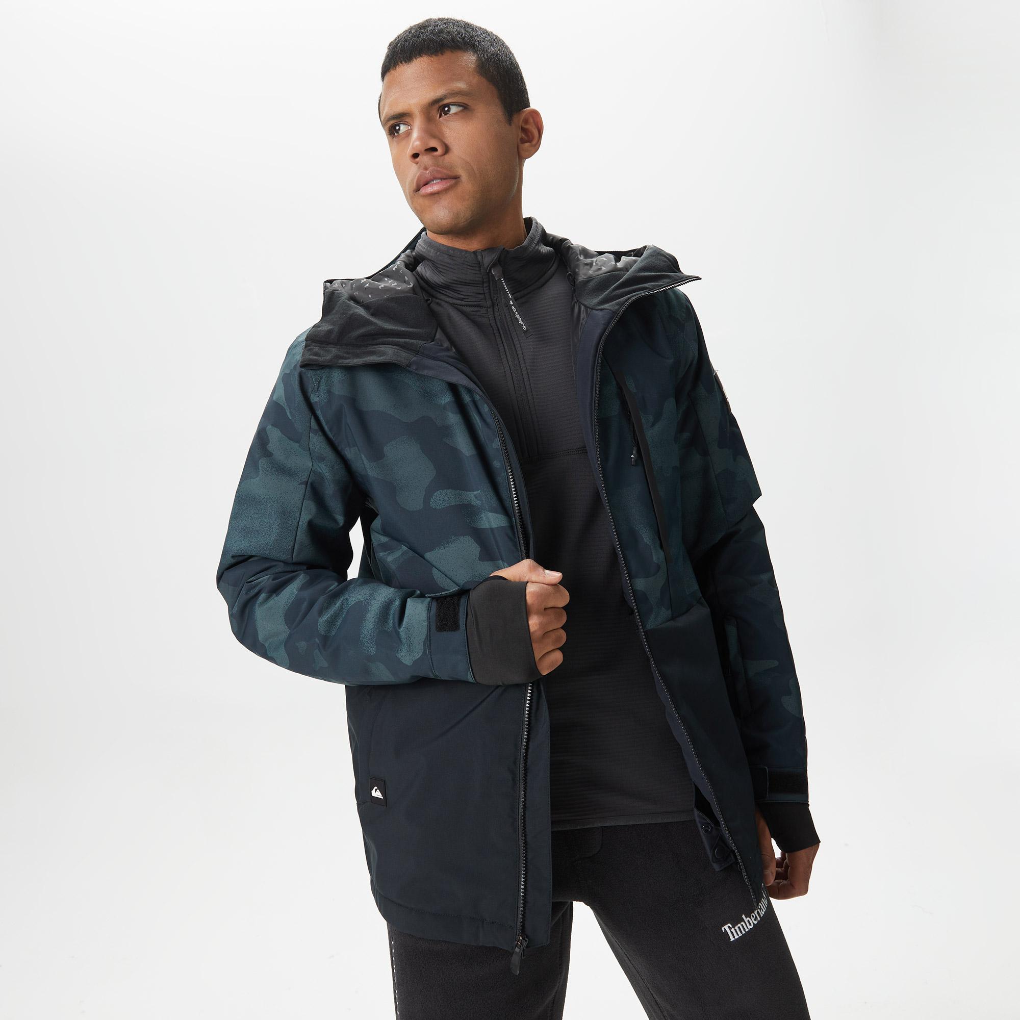 Quiksilver Mission Printed Block Erkek Mavi Kayak Montu