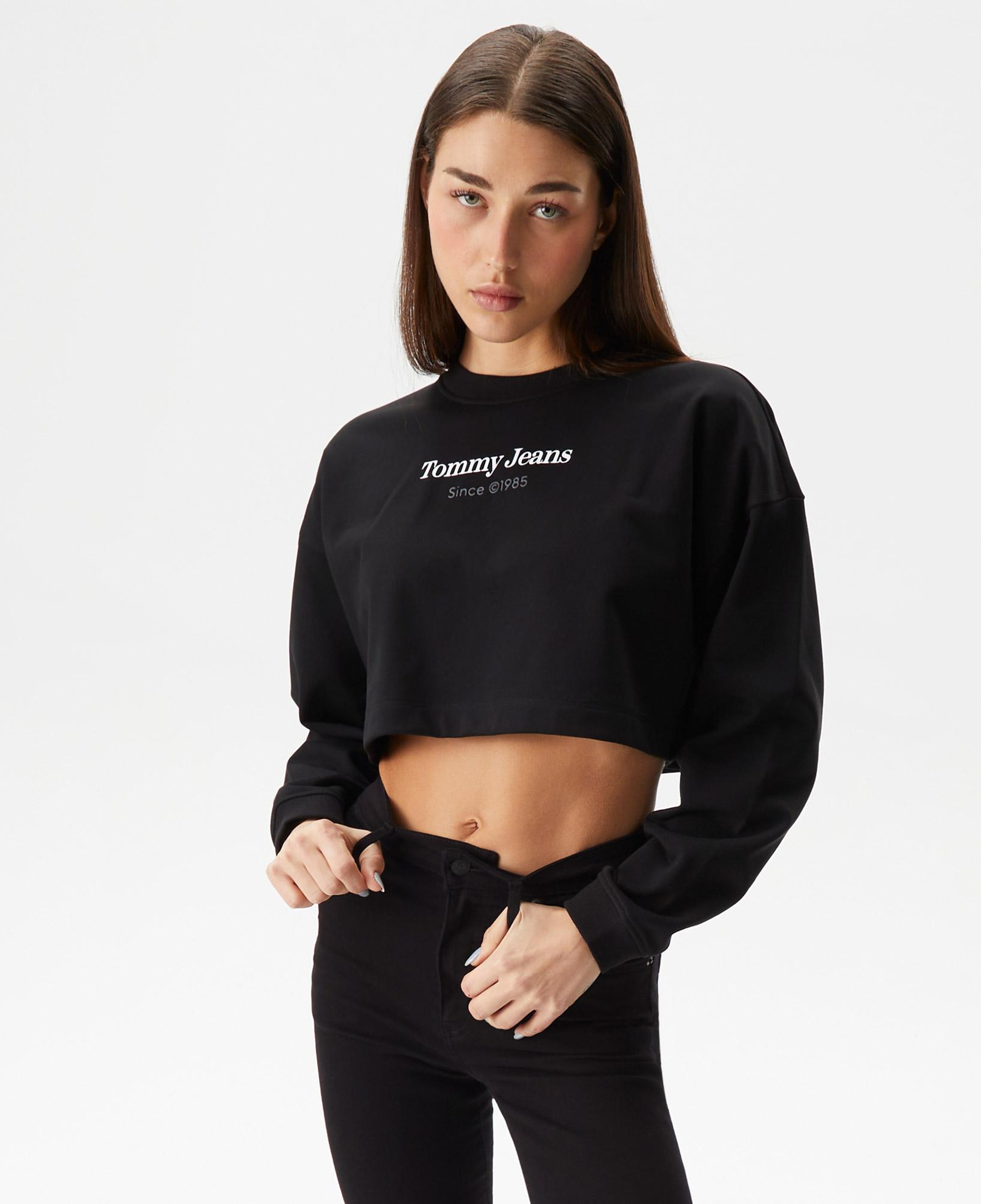 Tommy Jeans Relaxential Logo 1+ Crew Kadın Siyah Sweatshirt