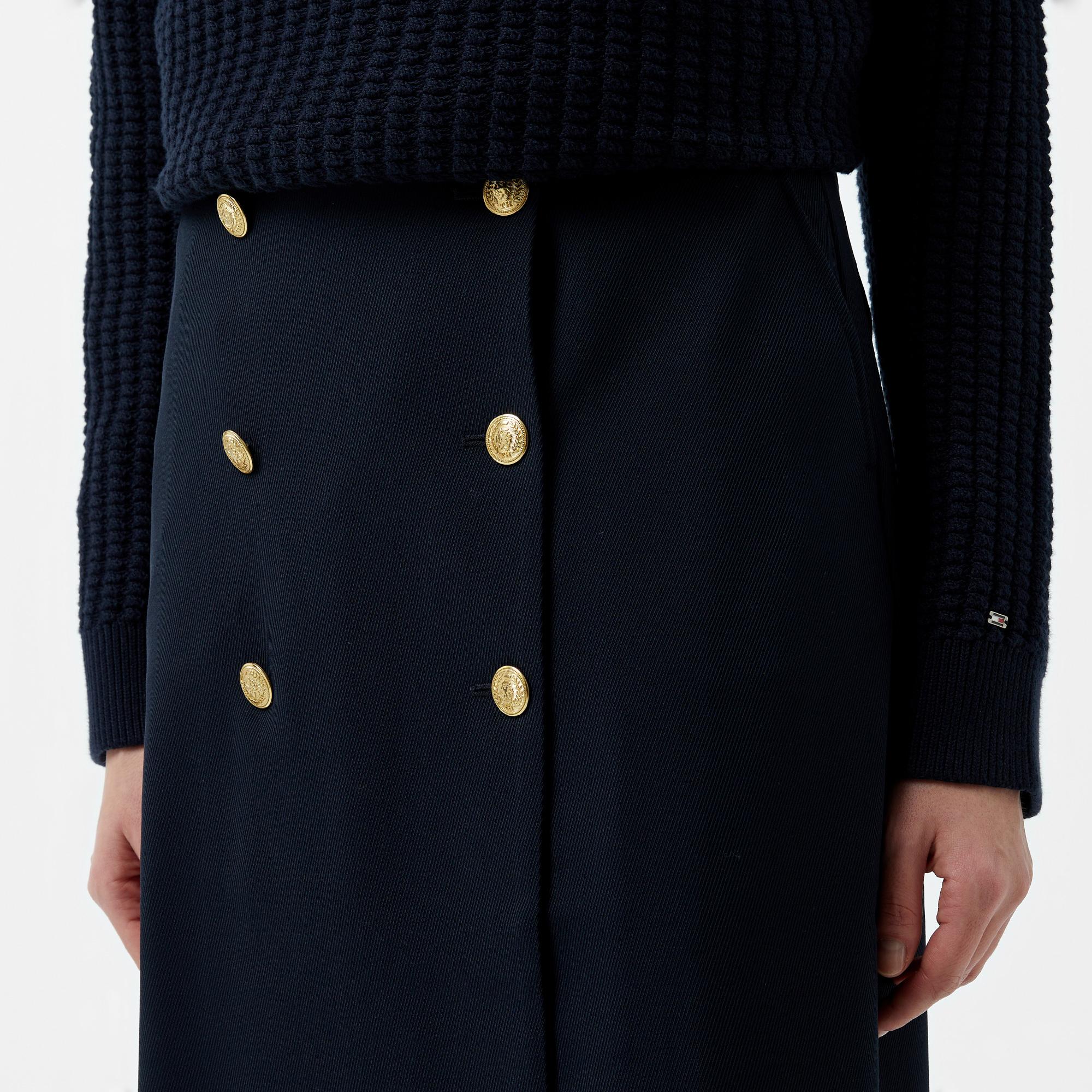Tommy Hilfiger Gold Button Twill Midi Kadın Mavi Etek