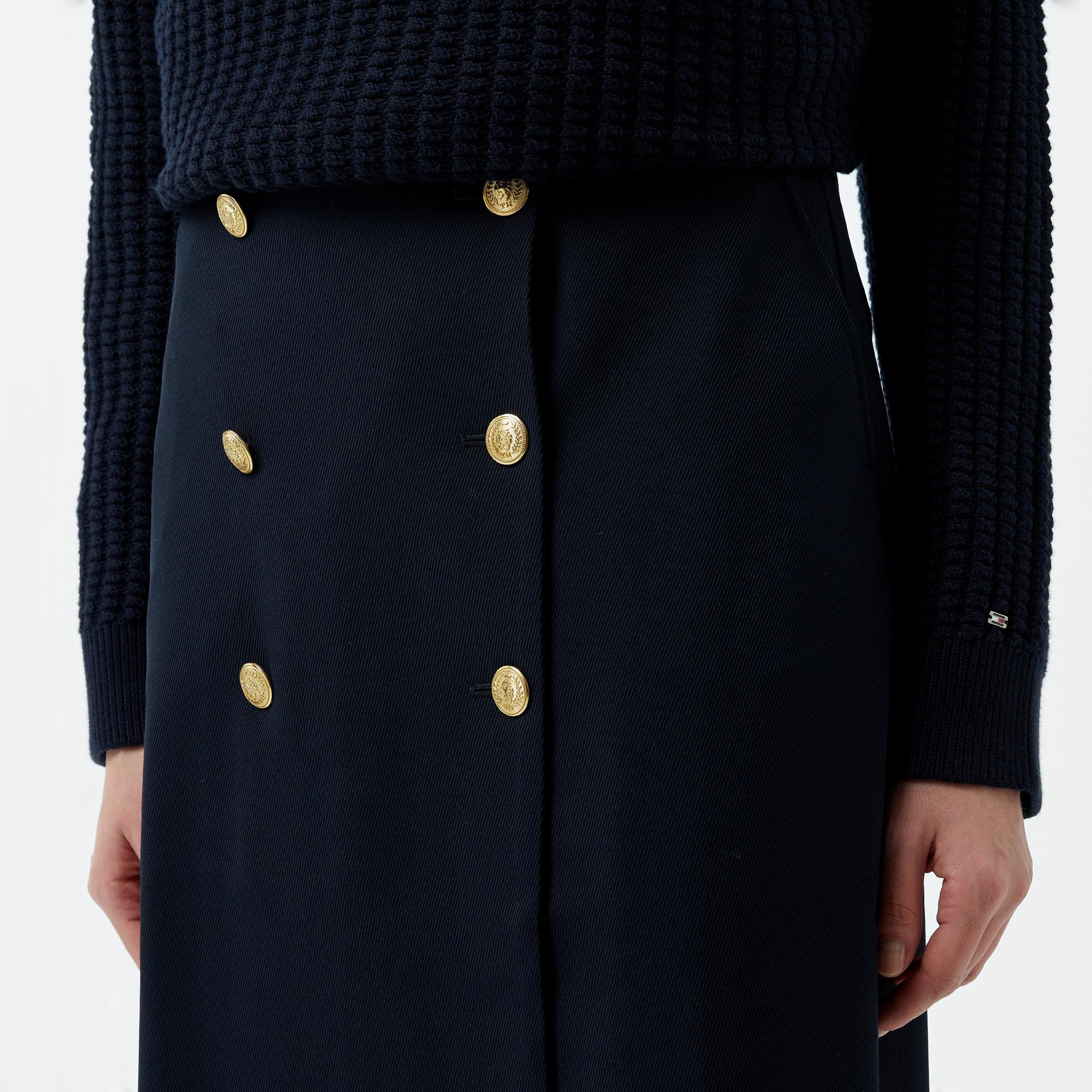 Tommy Hilfiger Gold Button Twill Midi Kadın Mavi Etek