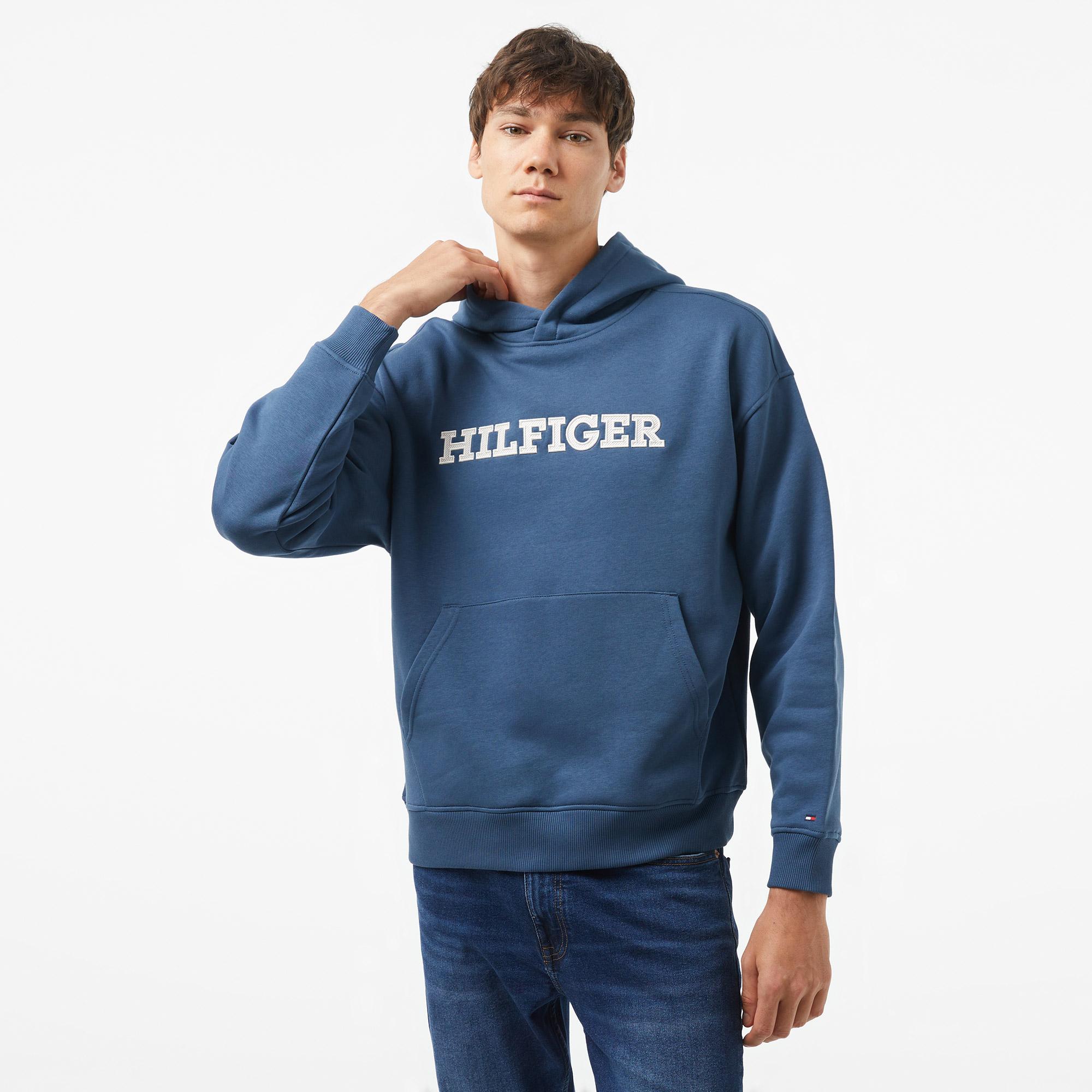 Tommy Hilfiger Monotype Applique Erkek Mavi Hoodie