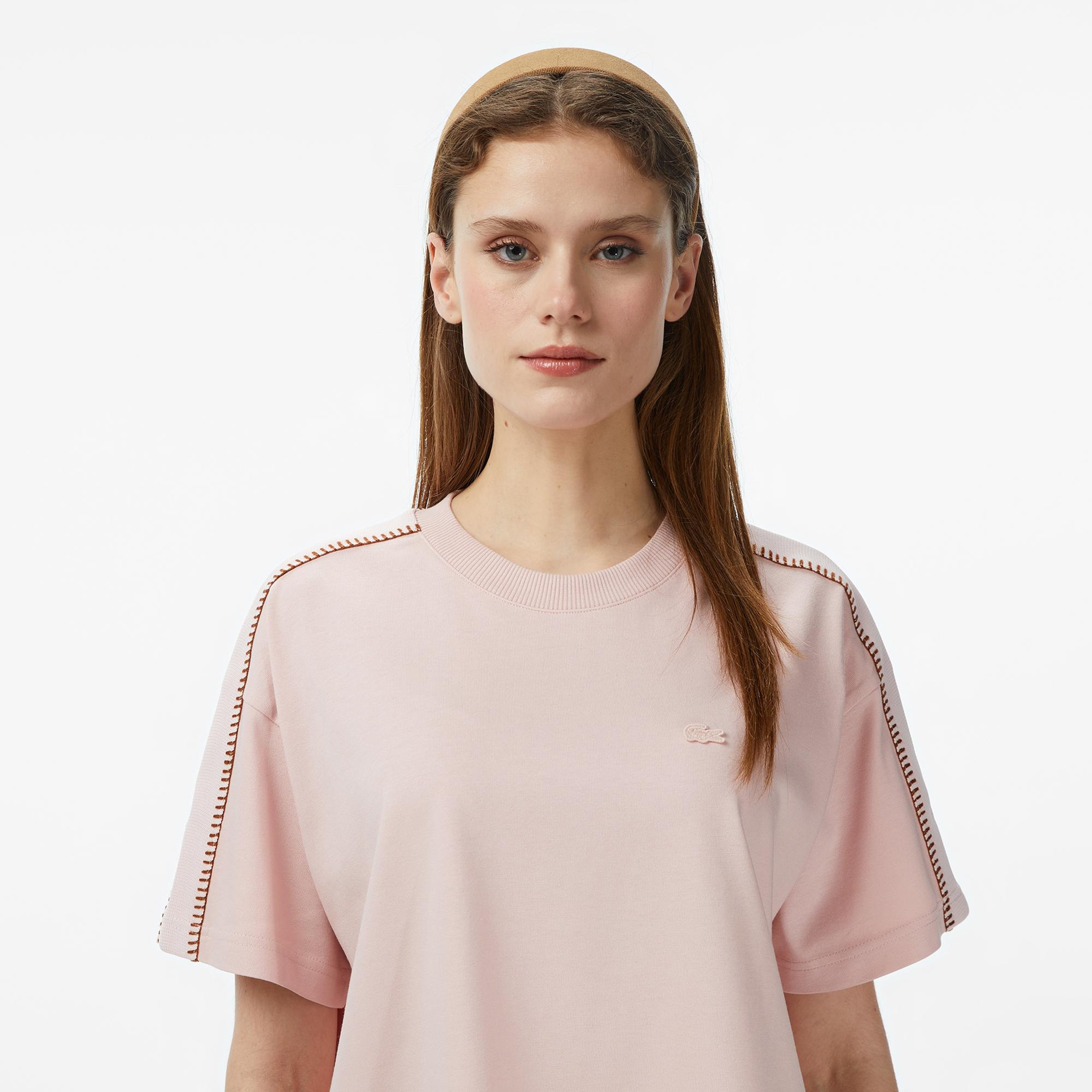 Lacoste Kadın Loose Fit Bisiklet Yaka Açık Pembe T-Shirt