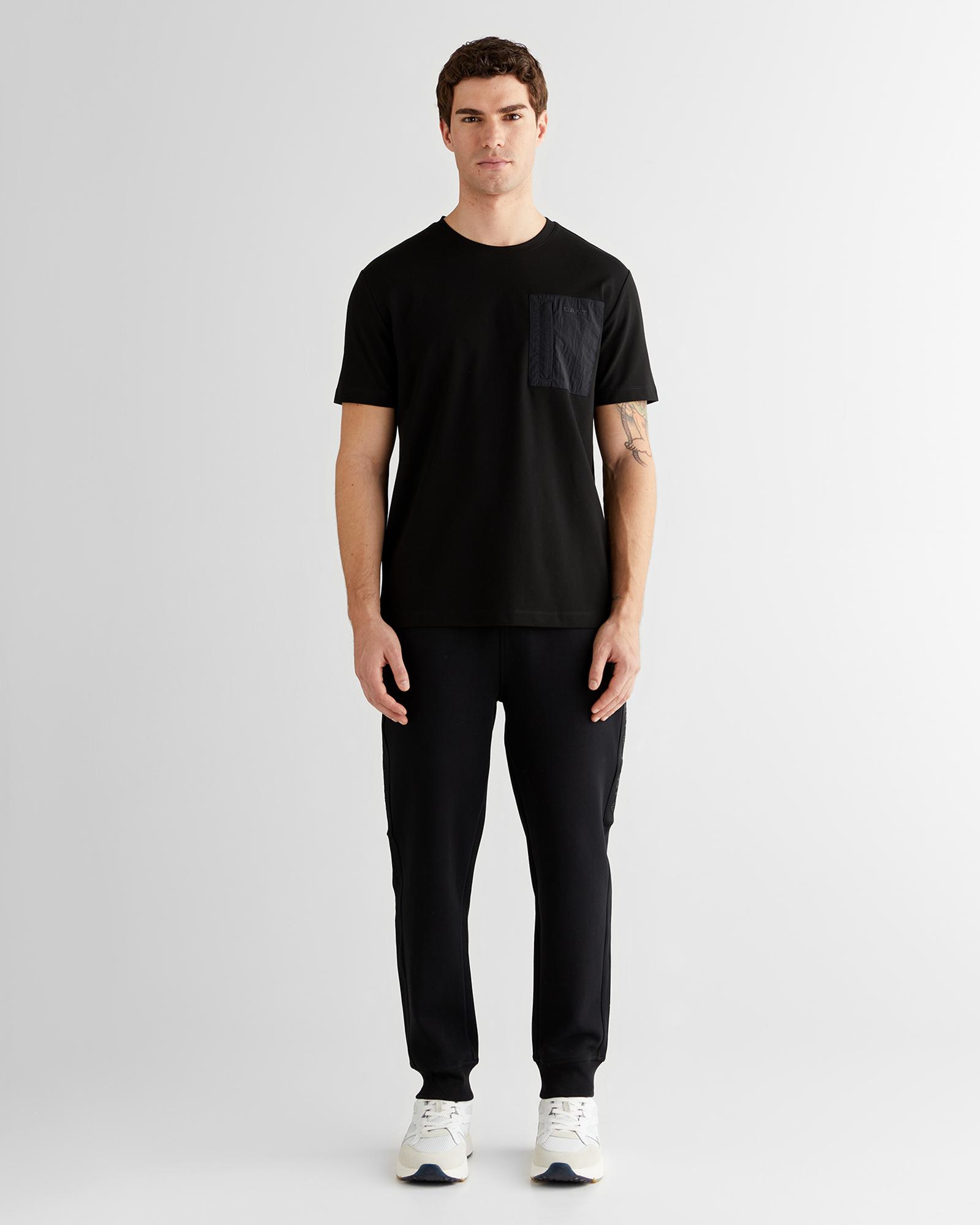 GANT Erkek Siyah Regular Fit Bisiklet Yaka T-Shirt