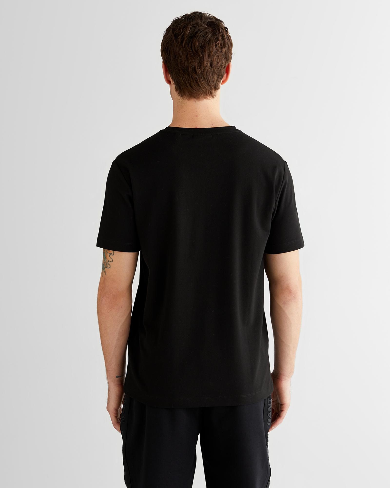 GANT Erkek Siyah Regular Fit Bisiklet Yaka T-Shirt