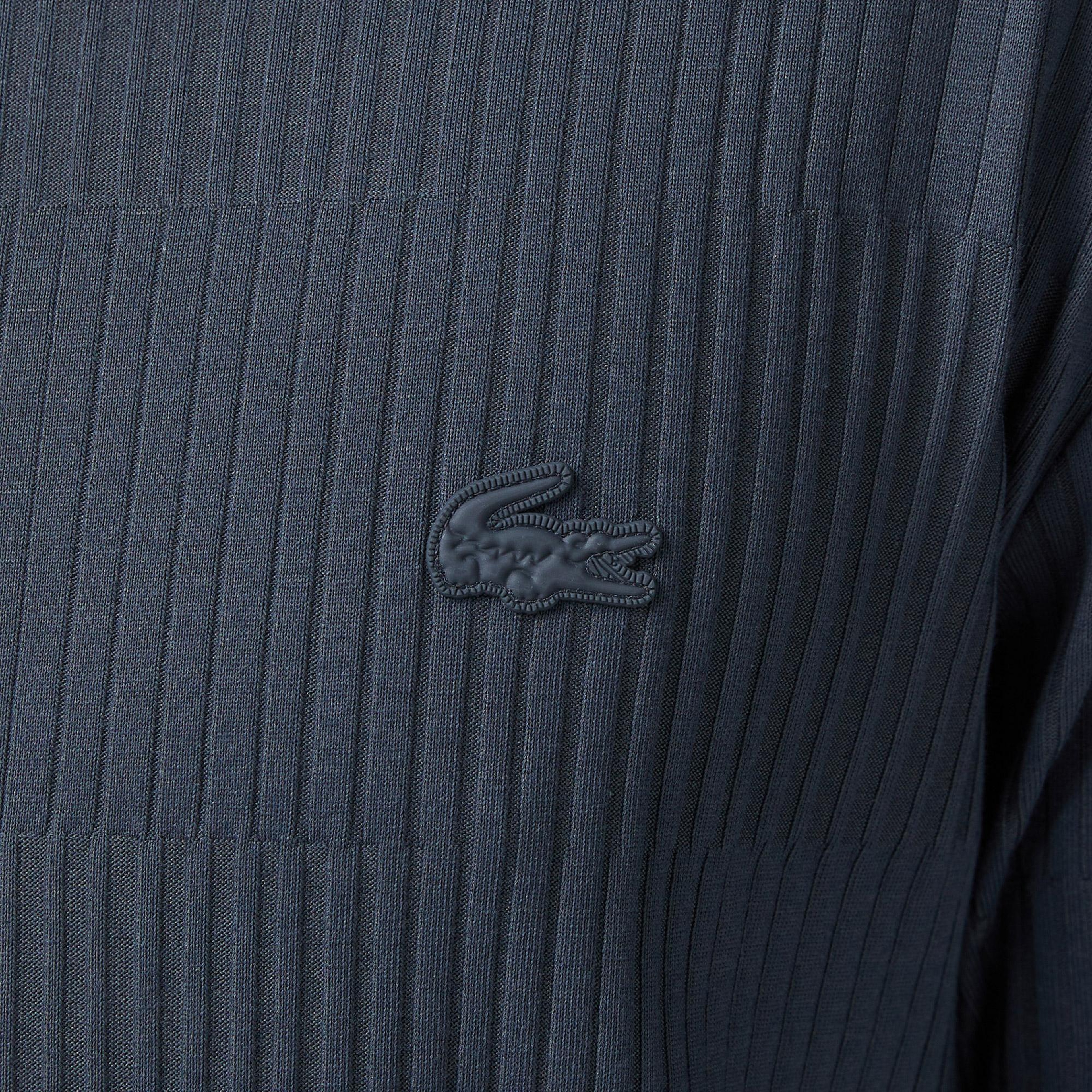 Lacoste Erkek Regular Fit Bisiklet Yaka Çizgili Koyu Gri T-Shirt