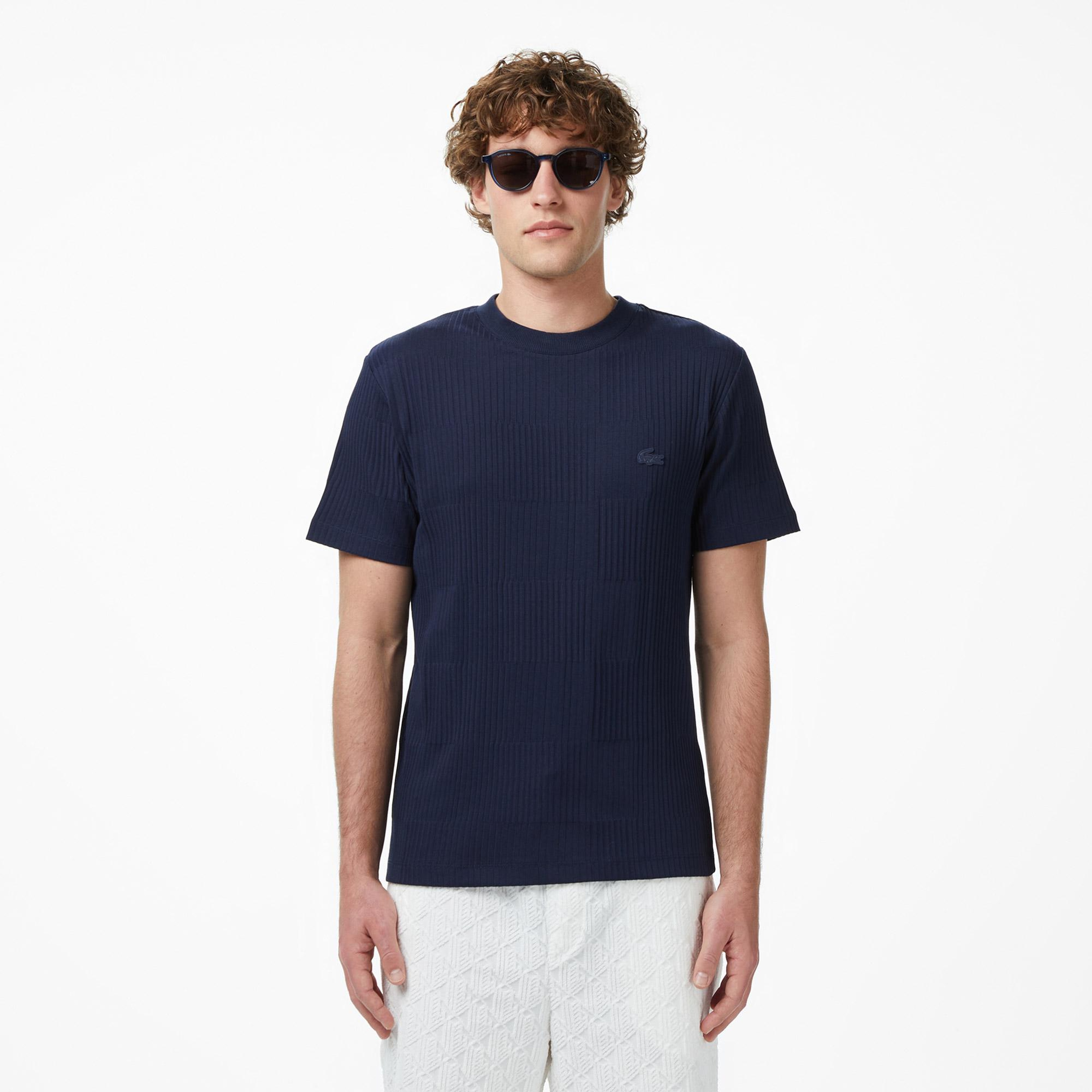 Lacoste Erkek Regular Fit Bisiklet Yaka Çizgili Lacivert T-Shirt