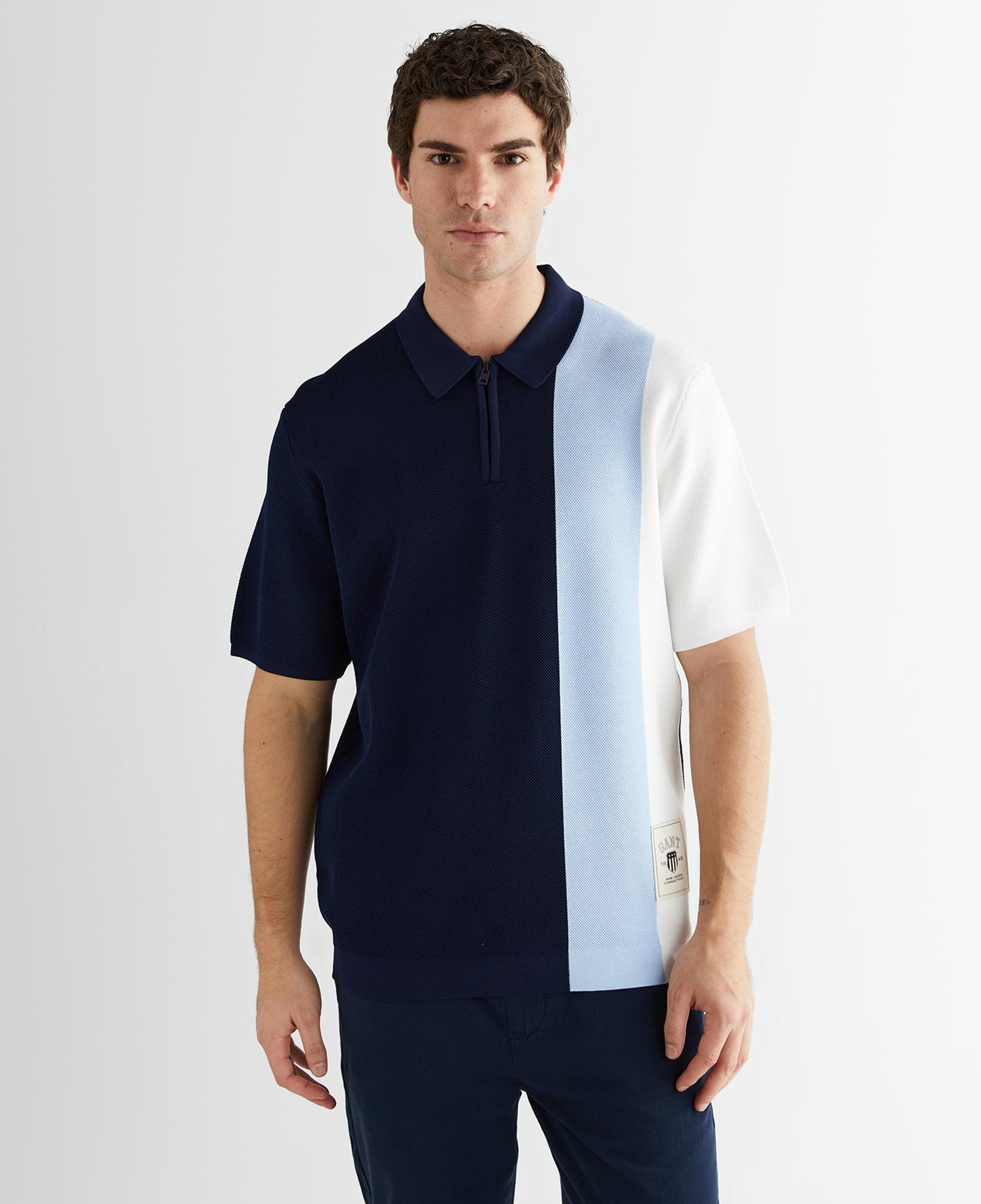 GANT Erkek Lacivert Regular Fit Renk Bloklu Triko