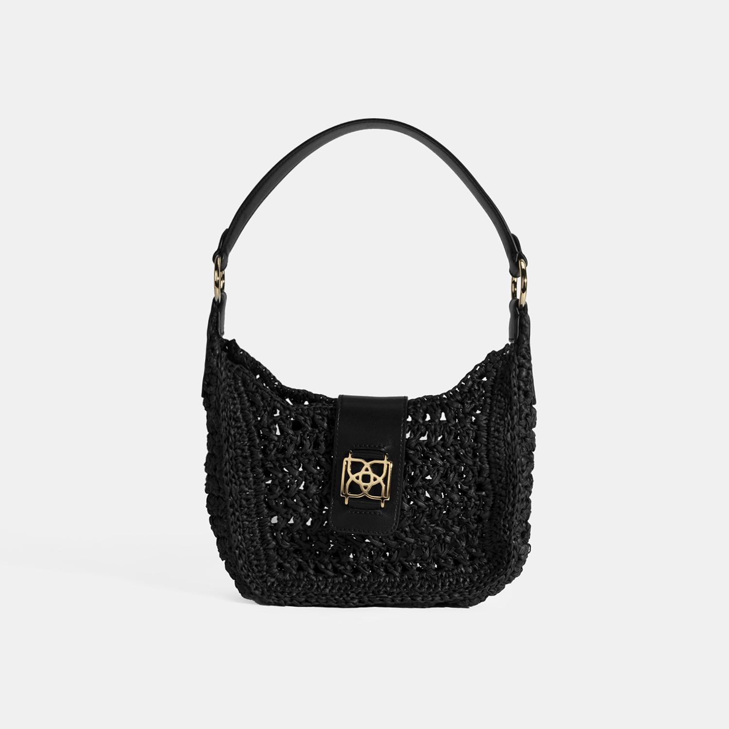 Kadın Siyah Monogram Logolu Omuz Çantası