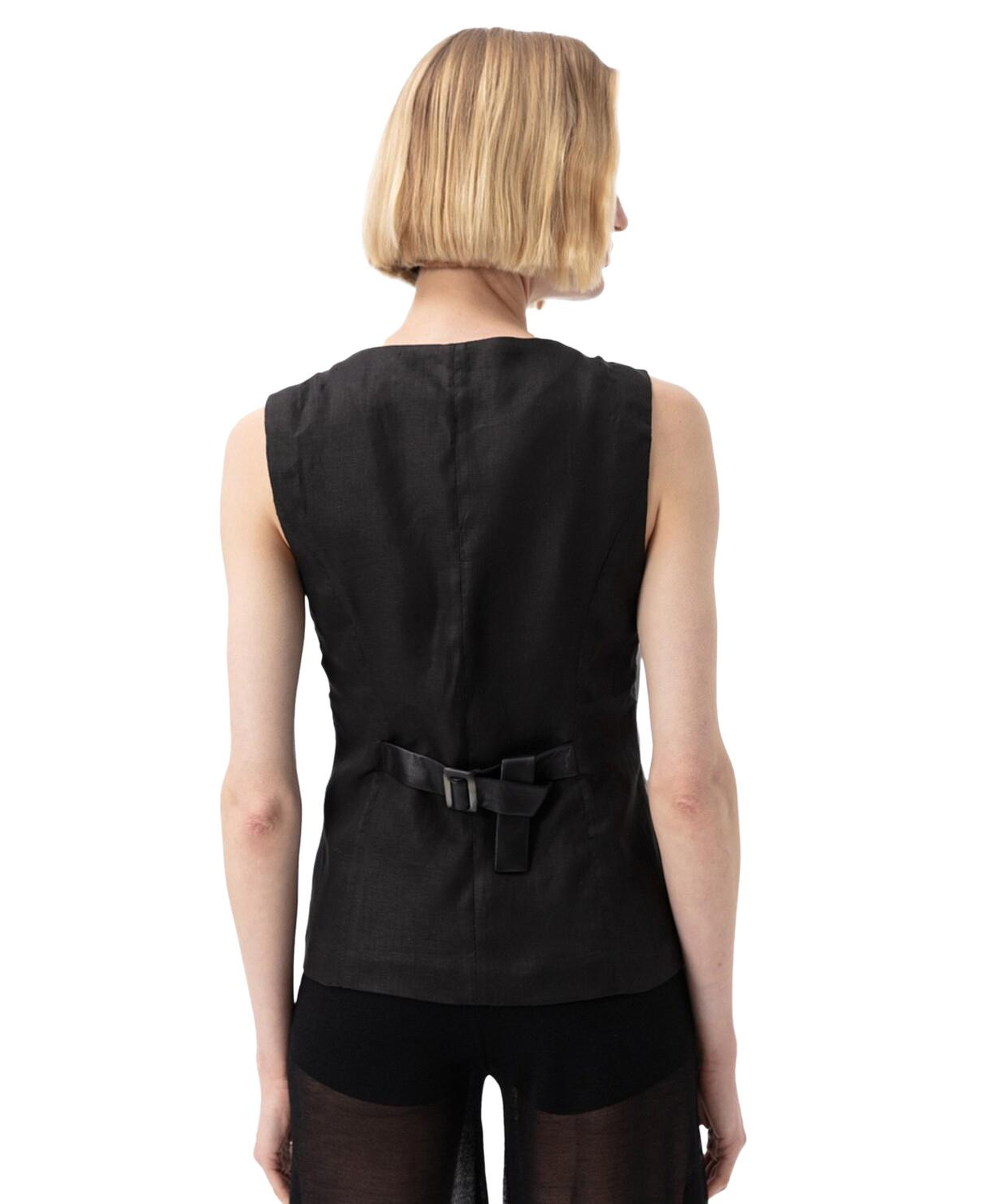 Siena Siyah Kadın Deri Keten Yelek/Bluz