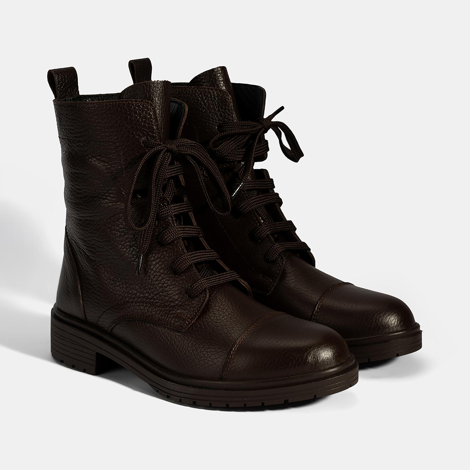 Kadın Kahve Bağcıklı Deri Postal Bot