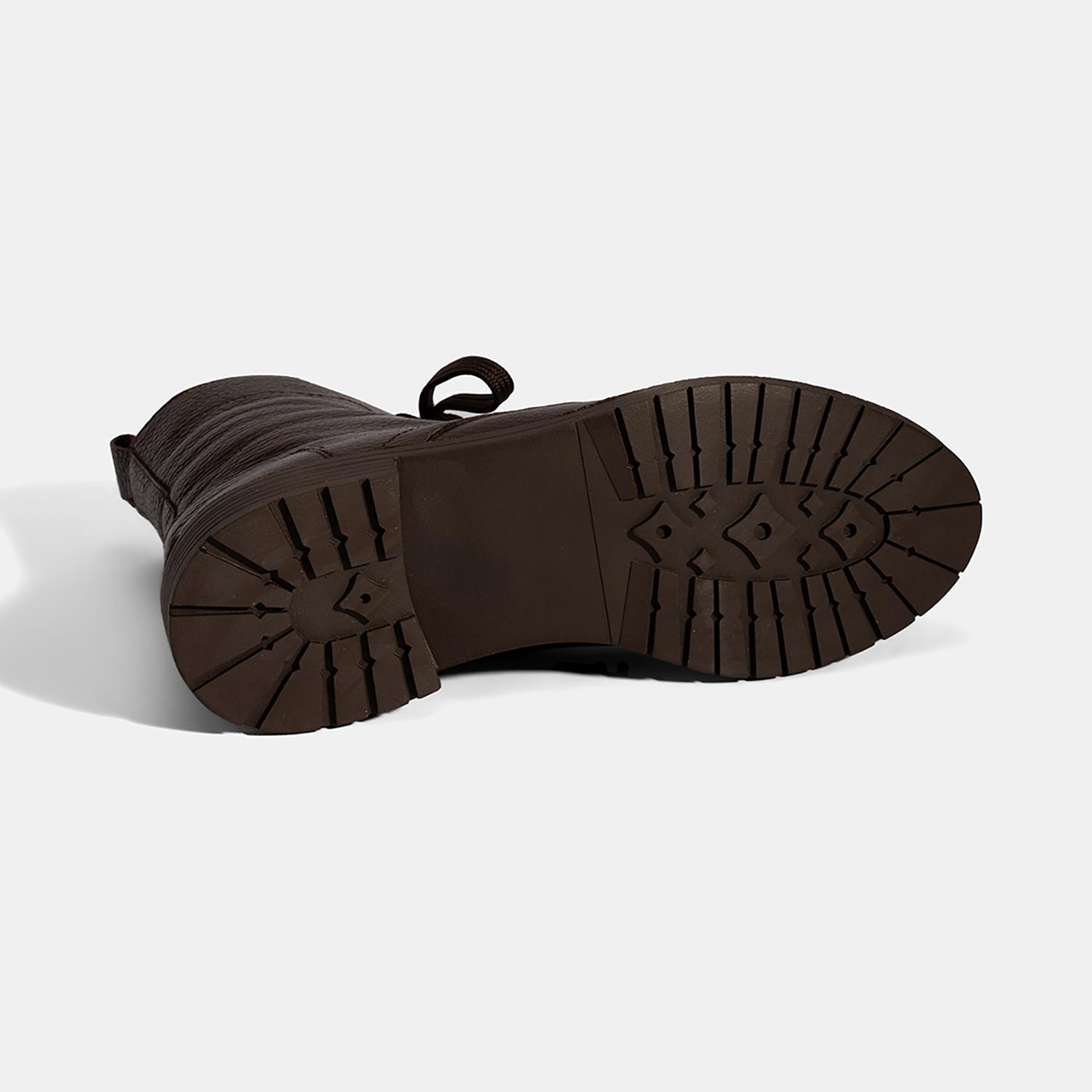 Kadın Kahve Bağcıklı Deri Postal Bot