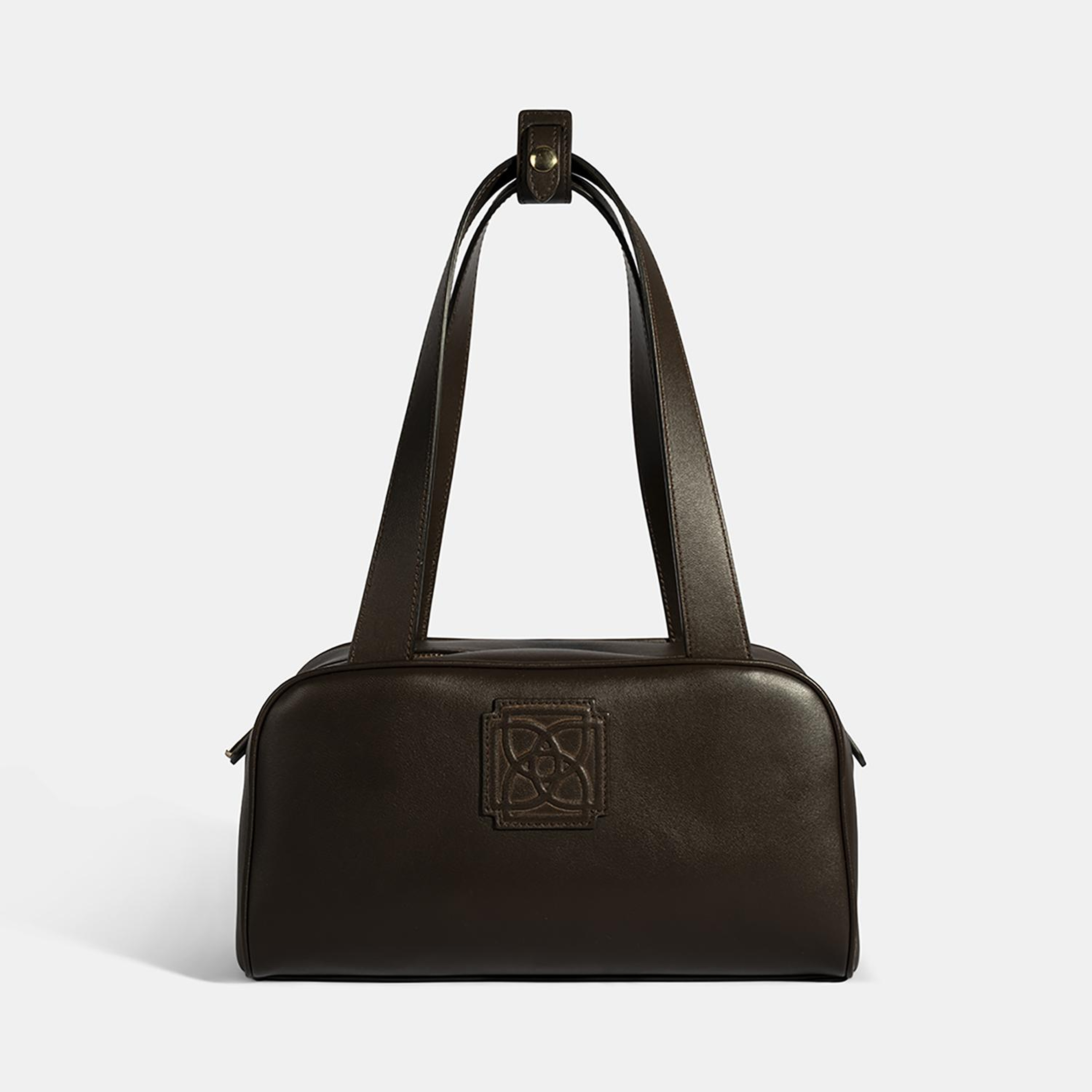 Kadın Koyu Kahve Monogram Logolu Deri Omuz Çantası