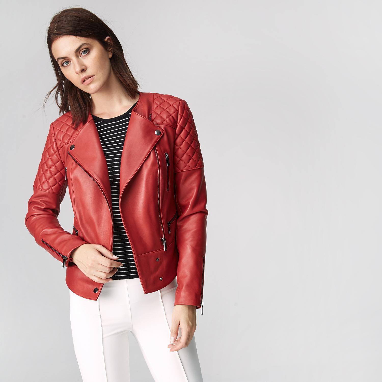 Kırmızı Adonita Kadın Deri Mont