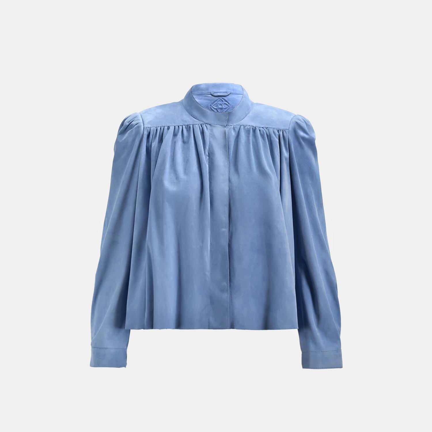 Kadın Mavi Pileli Süet Gömlek Ceket