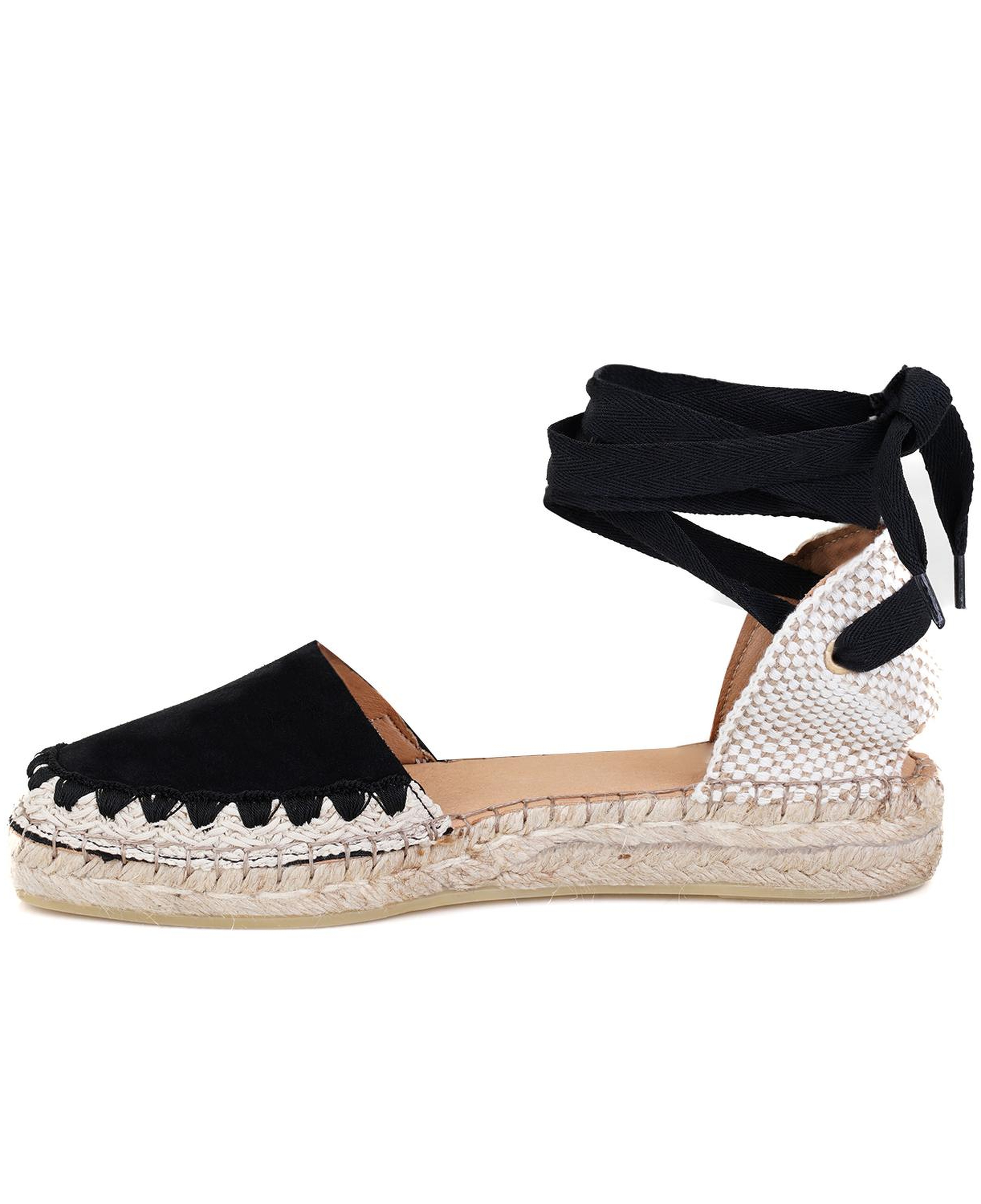 Kadın Siyah Deri Espadril Sandalet