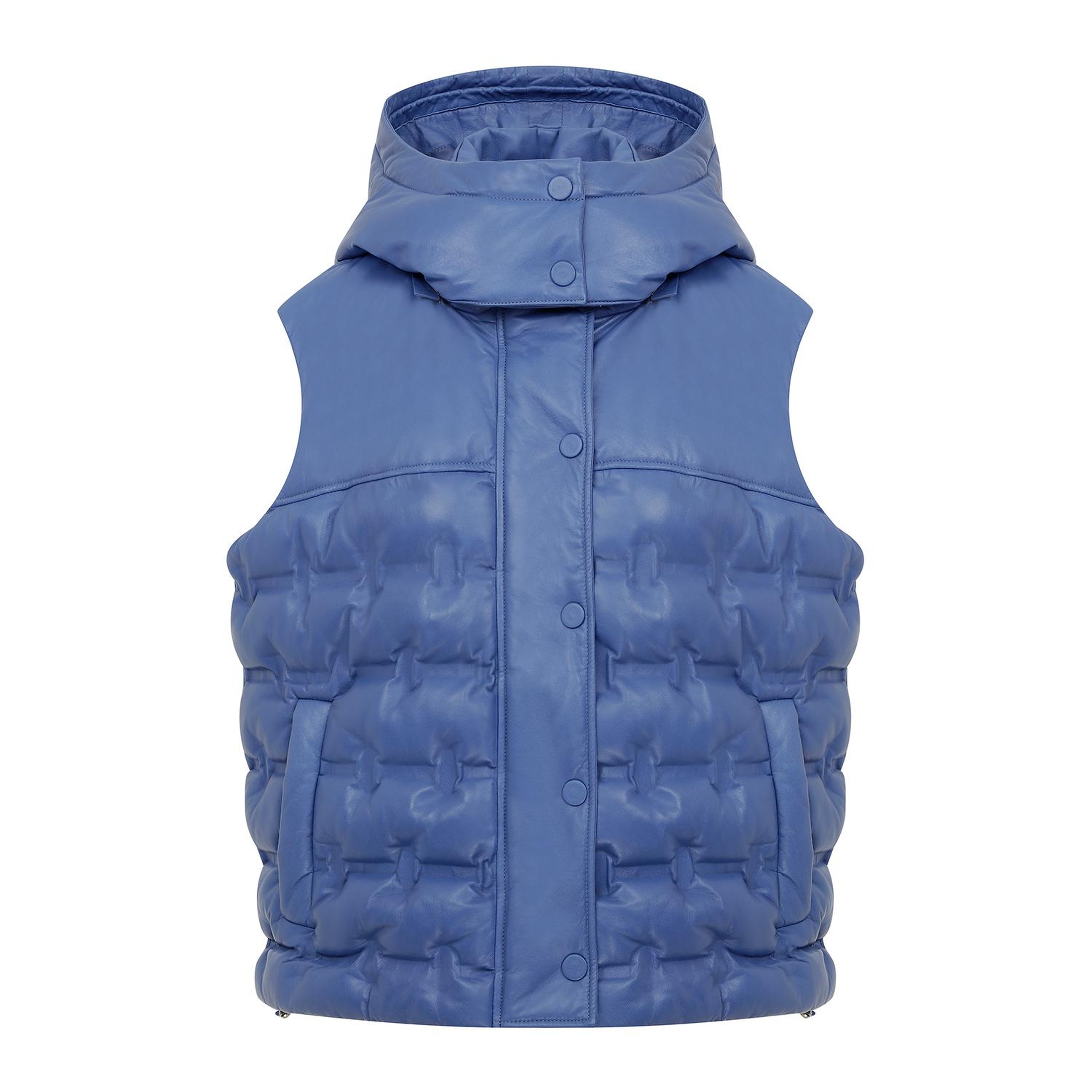 Anitra Mavi Kadın Kapüşonlu Puffer Deri Yelek