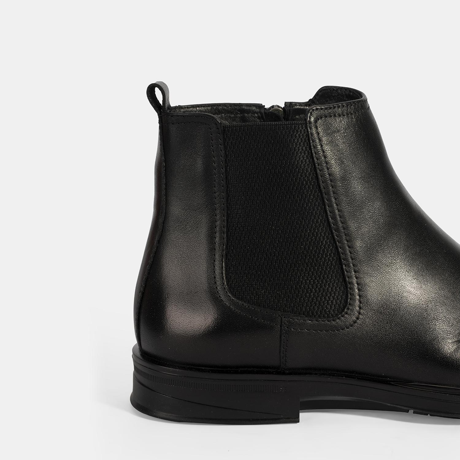 Erkek Siyah DesaComfort Lastikli Deri Bot