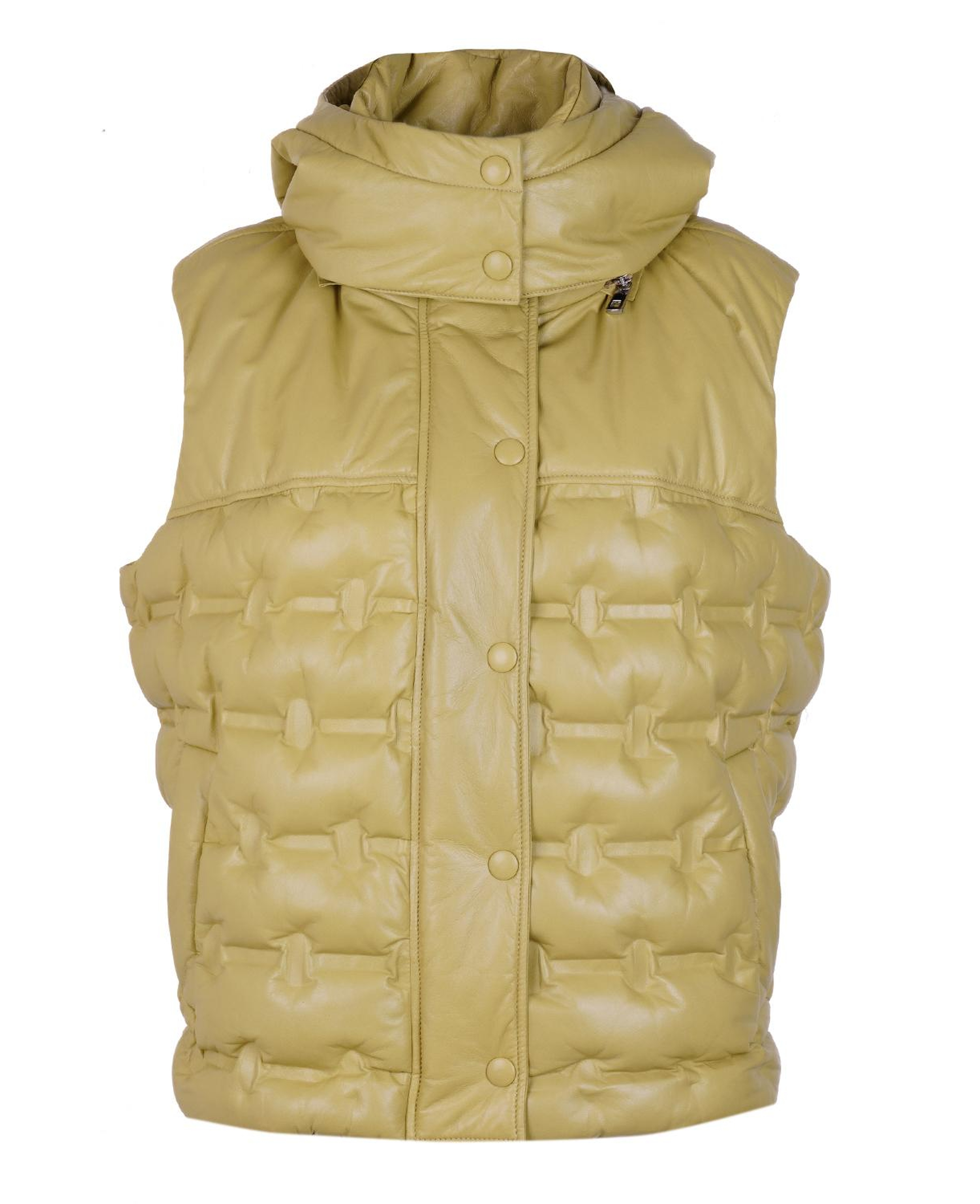 Anitra Kadın Yeşil Kapüşonlu Puffer Deri Yelek