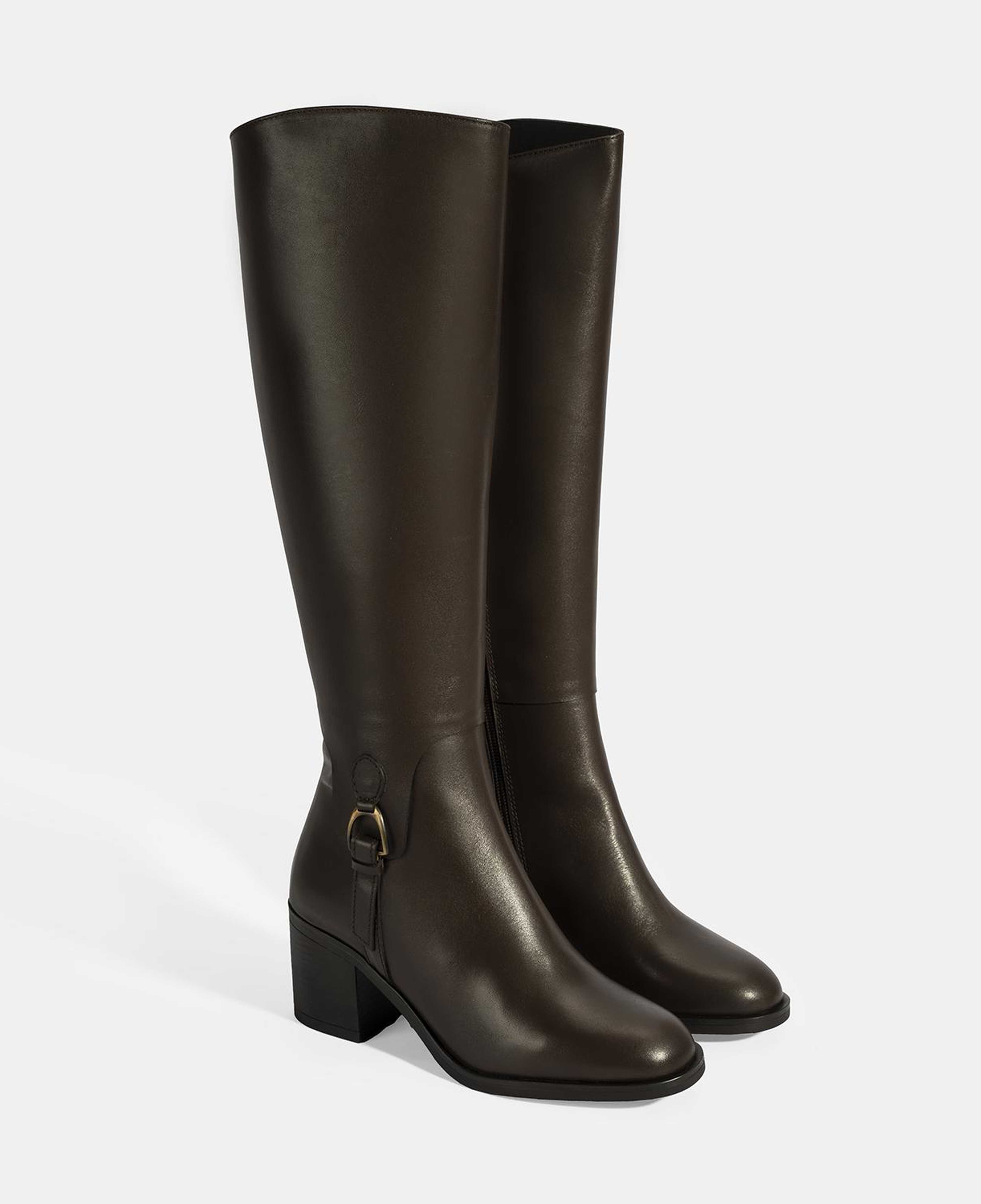 Kadın Kahve Kalın Topuklu Deri Çizme