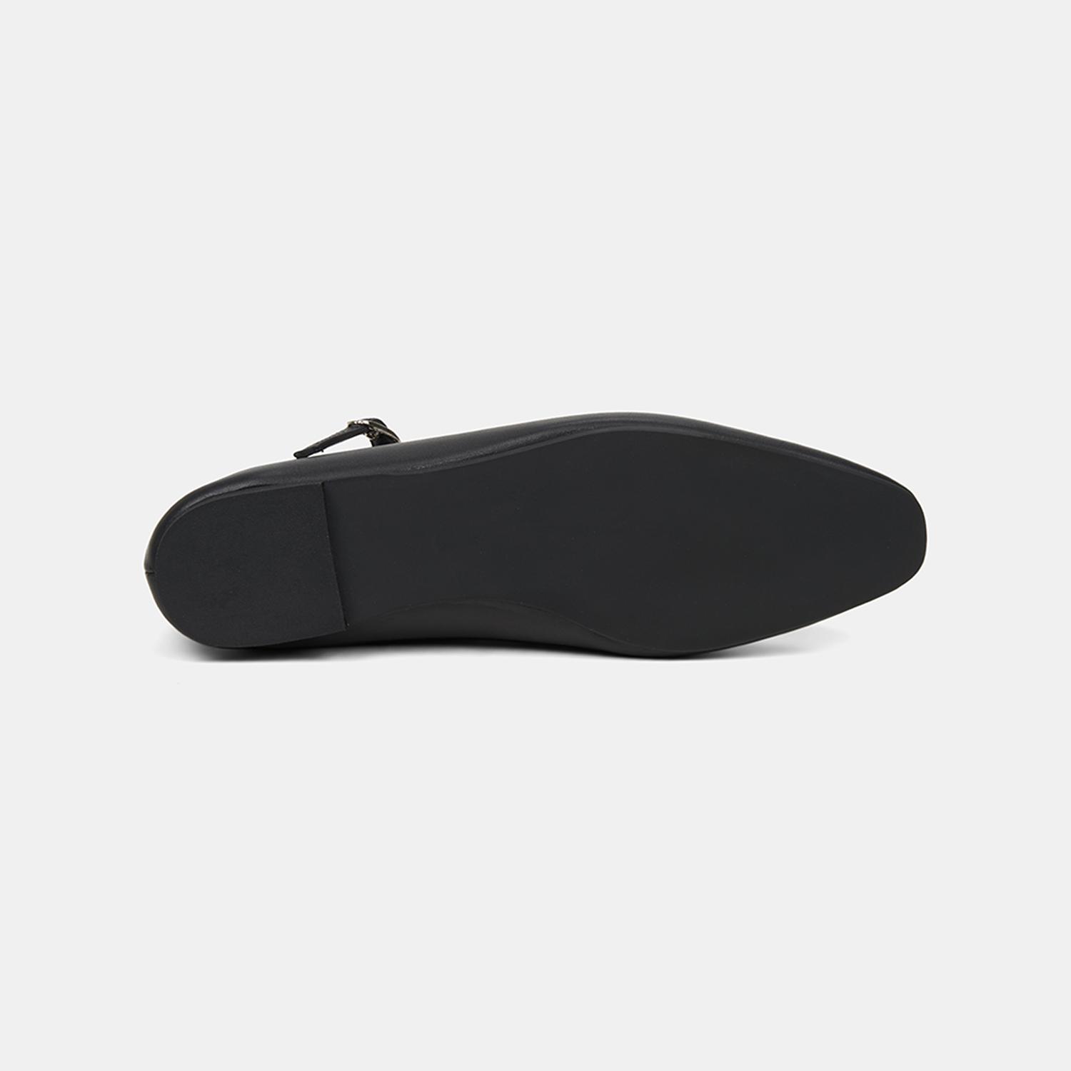 Kadın Siyah Ayarlanabilir Metal Tokalı Mary Jane Deri Babet