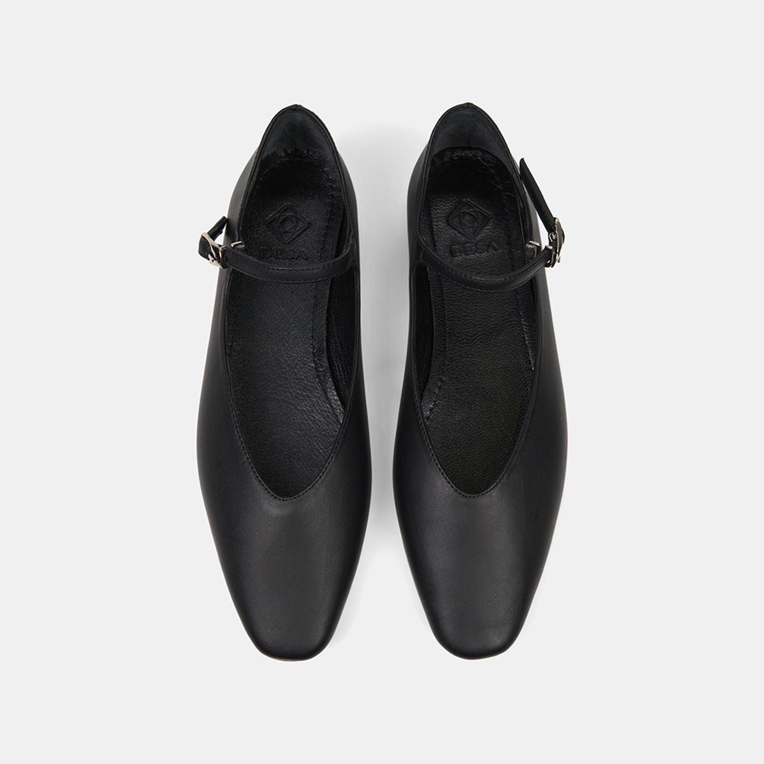 Kadın Siyah Ayarlanabilir Metal Tokalı Mary Jane Deri Babet