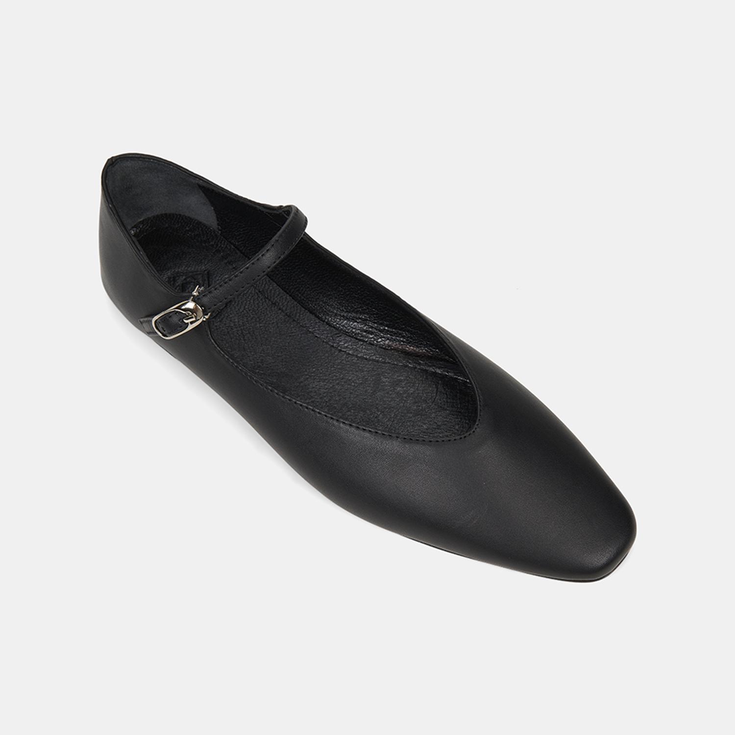 Kadın Siyah Ayarlanabilir Metal Tokalı Mary Jane Deri Babet