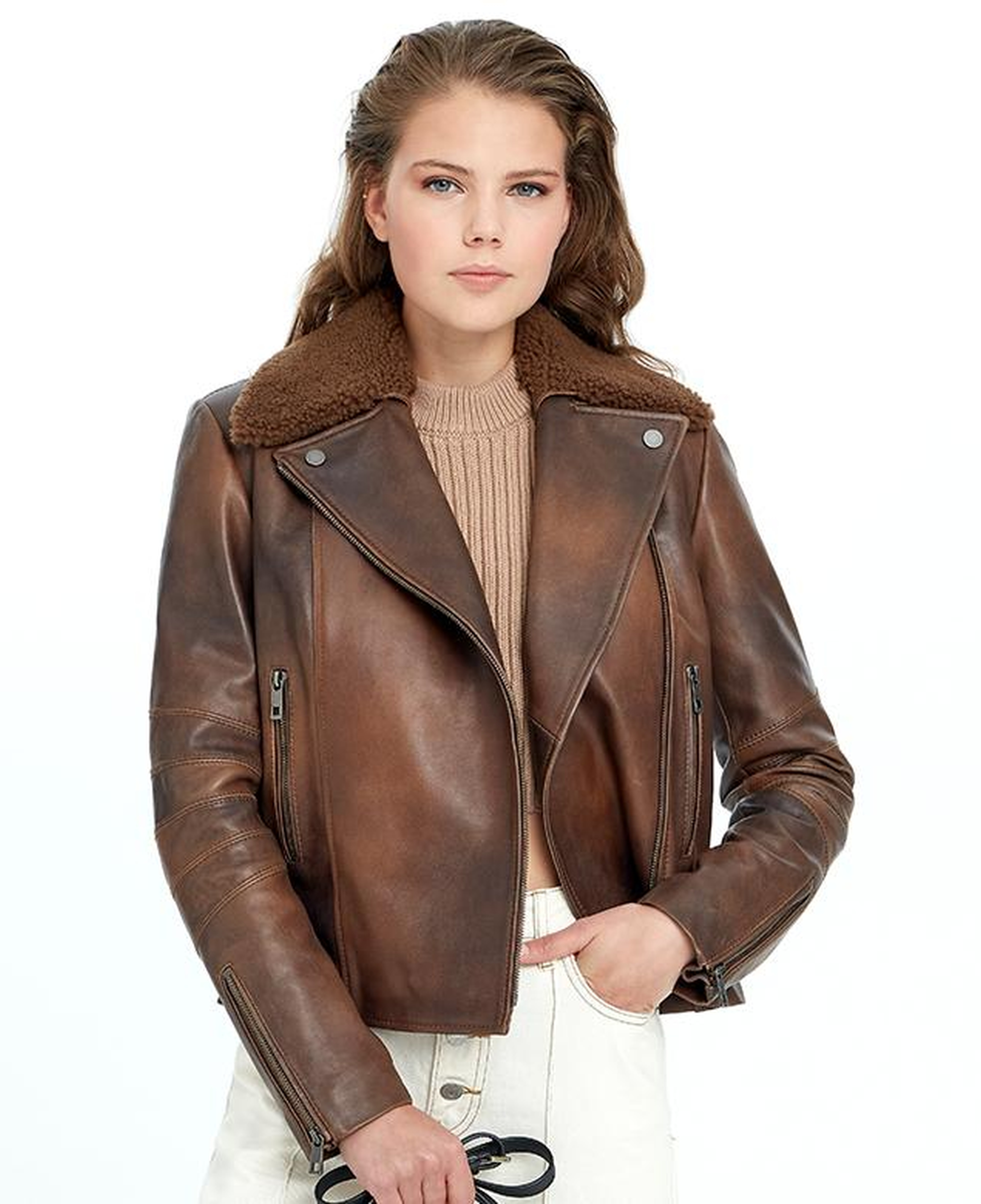 Aira Kadın Vintage Deri Biker Ceket