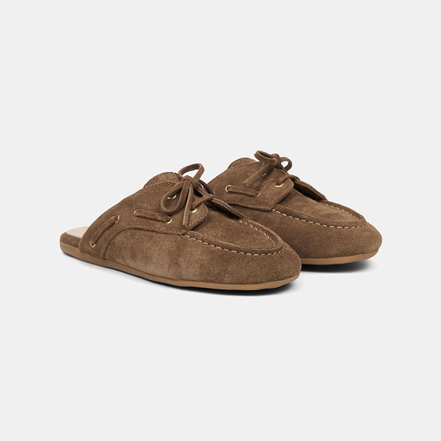 Kadın Kahve Bağcık Detaylı Süet Deri Terlik