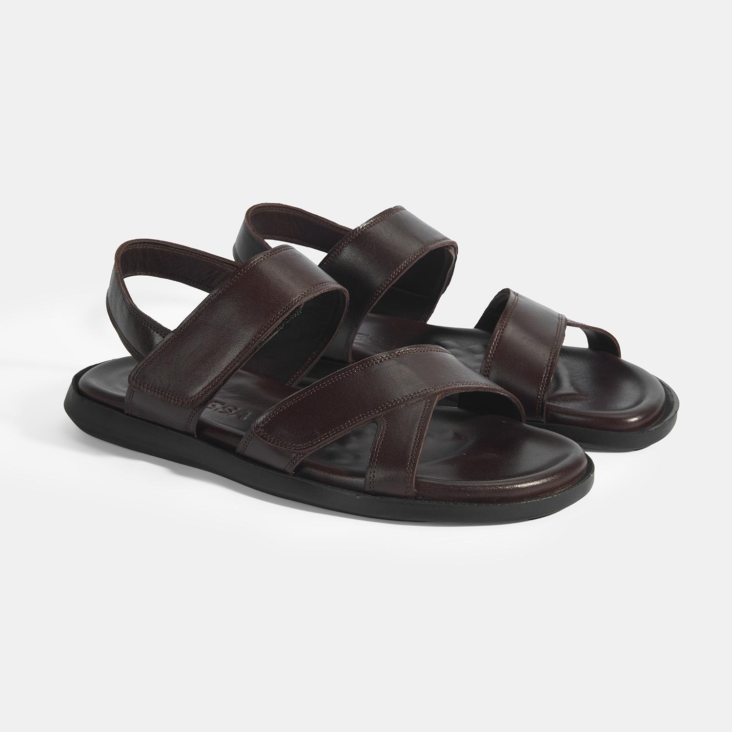 Erkek Kahve Cırt Detaylı Deri Sandalet