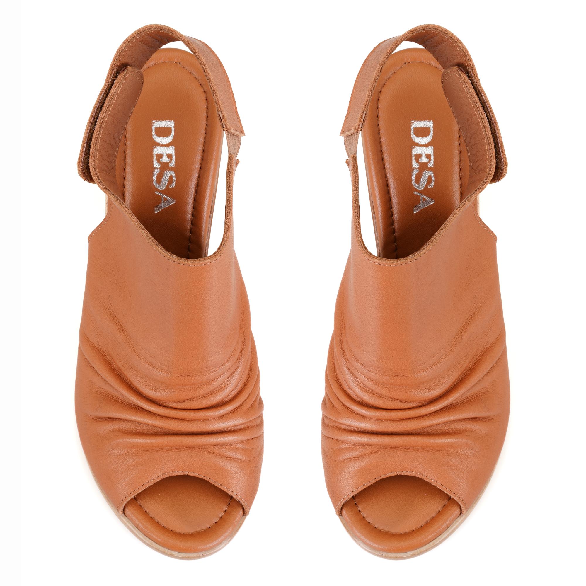 Kadın Taba Topuklu Deri Sandalet